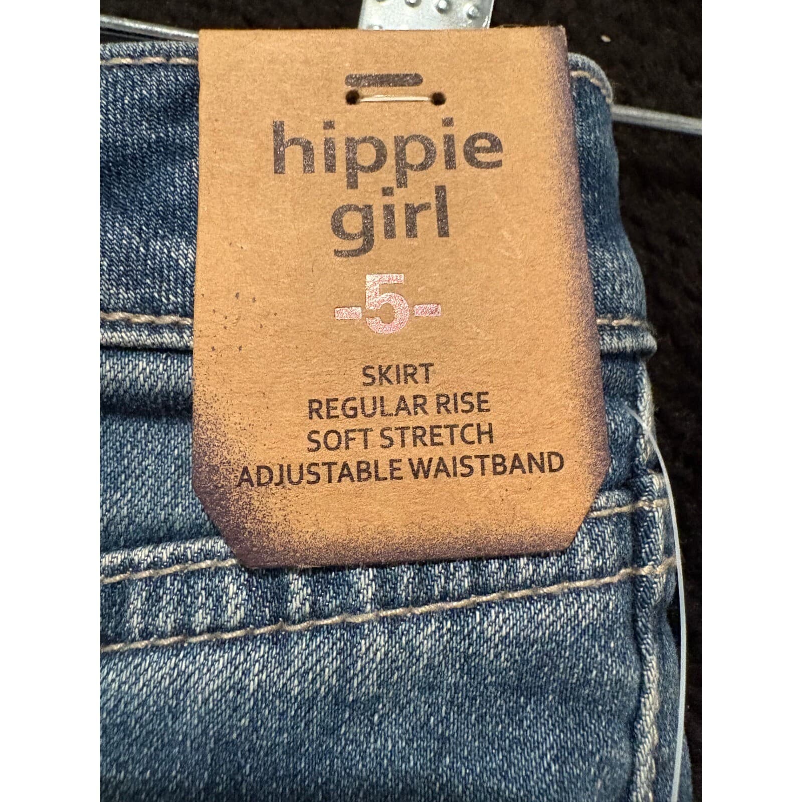 Hippie Girl Skirt Girls 5 Blue Denim Distressed Lace Trim Adjustable NWT 5 - Thumbnail 2