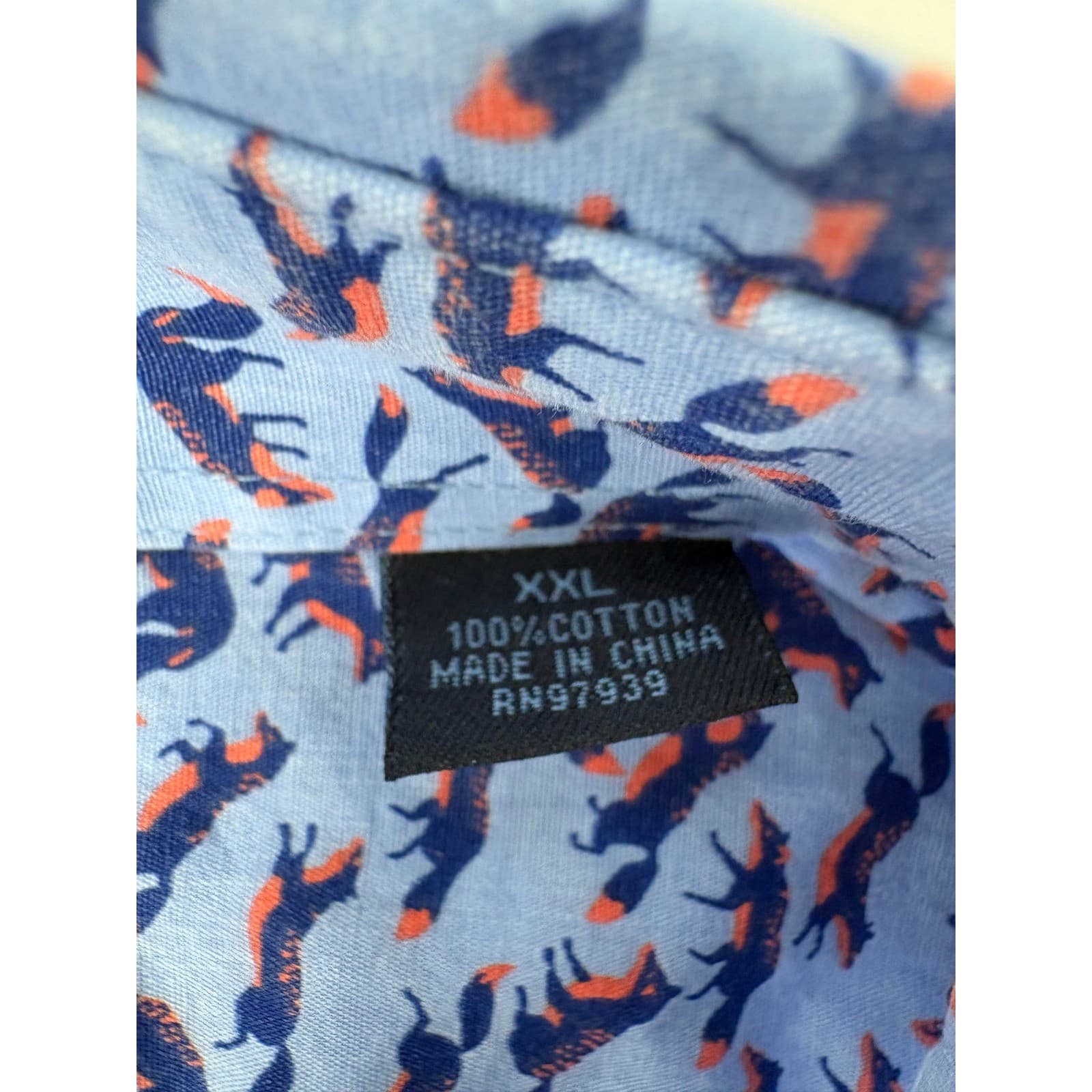 Charleston Threads Shirt Mens XXL Button Down Blue Fox Animal Print Cotton - Thumbnail 3