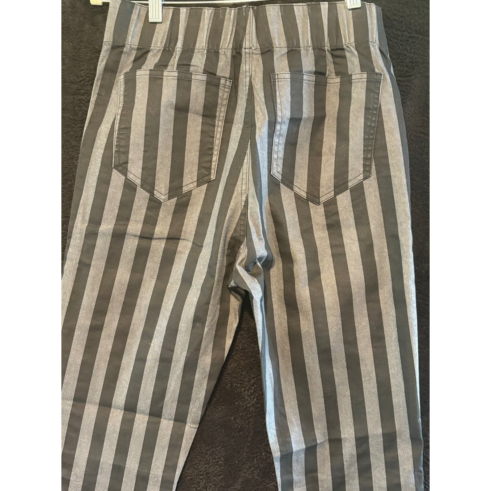 Lucky & Blessed Women's Flare Pants Striped Medium Gray Distressed Hem - Thumbnail 7