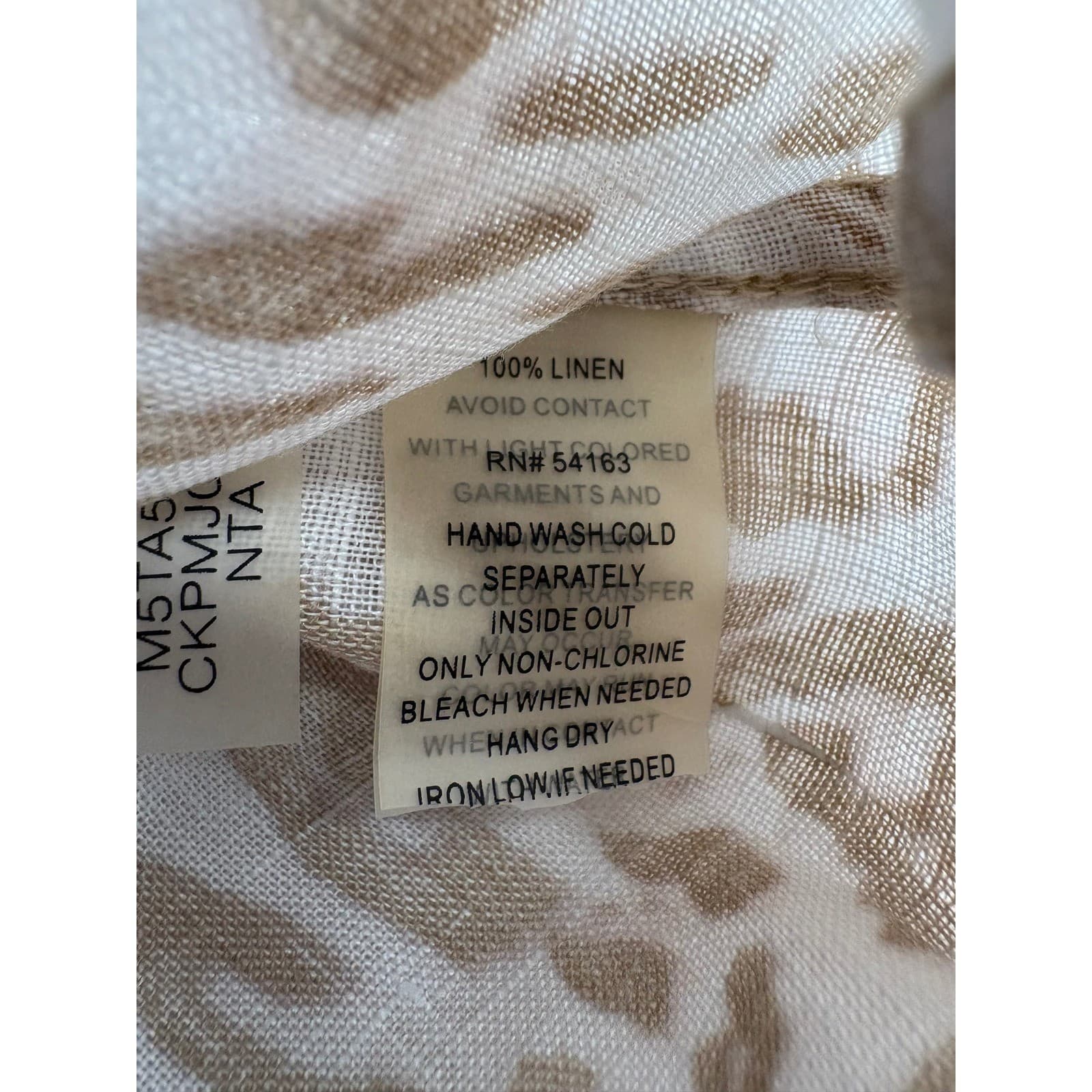 Calvin Klein Shirt Womens Large Button Up Tan Animal Print Linen Utility Top - Thumbnail 6