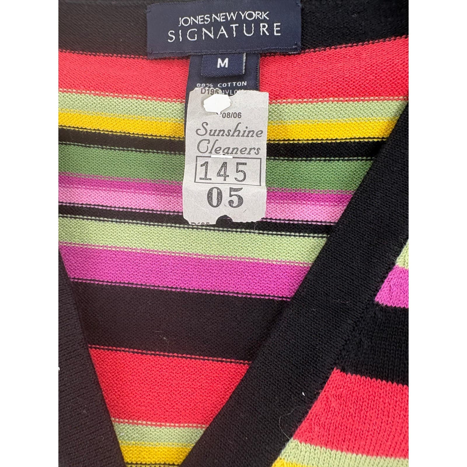 Jones New York Signature Cardigan Womens M Twin Set Multicolor Striped Cotton - Thumbnail 3