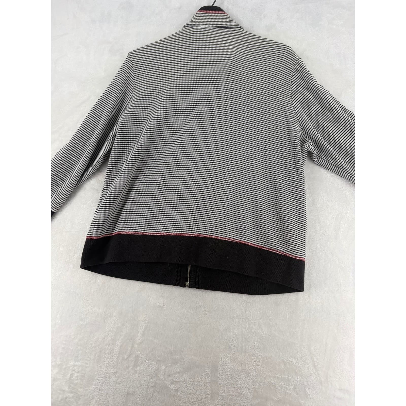 Drapers & Damons Zip Up Cardigan Womens L Sweater Black White Striped Red Trim - Thumbnail 3