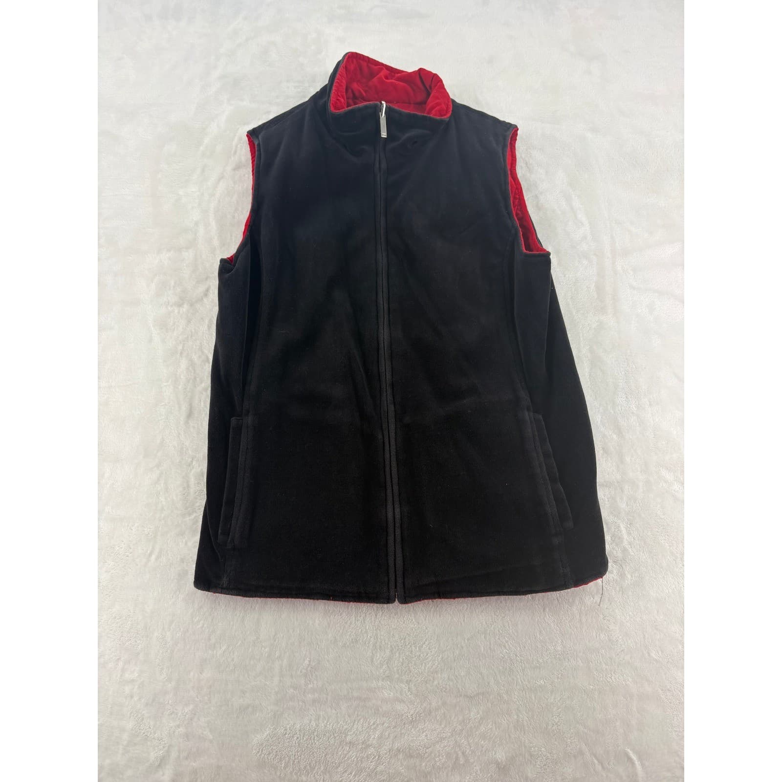 Jones New York Vest Womens Medium Vest Red Black Reversible Quilted Fleece Zip - Thumbnail 2