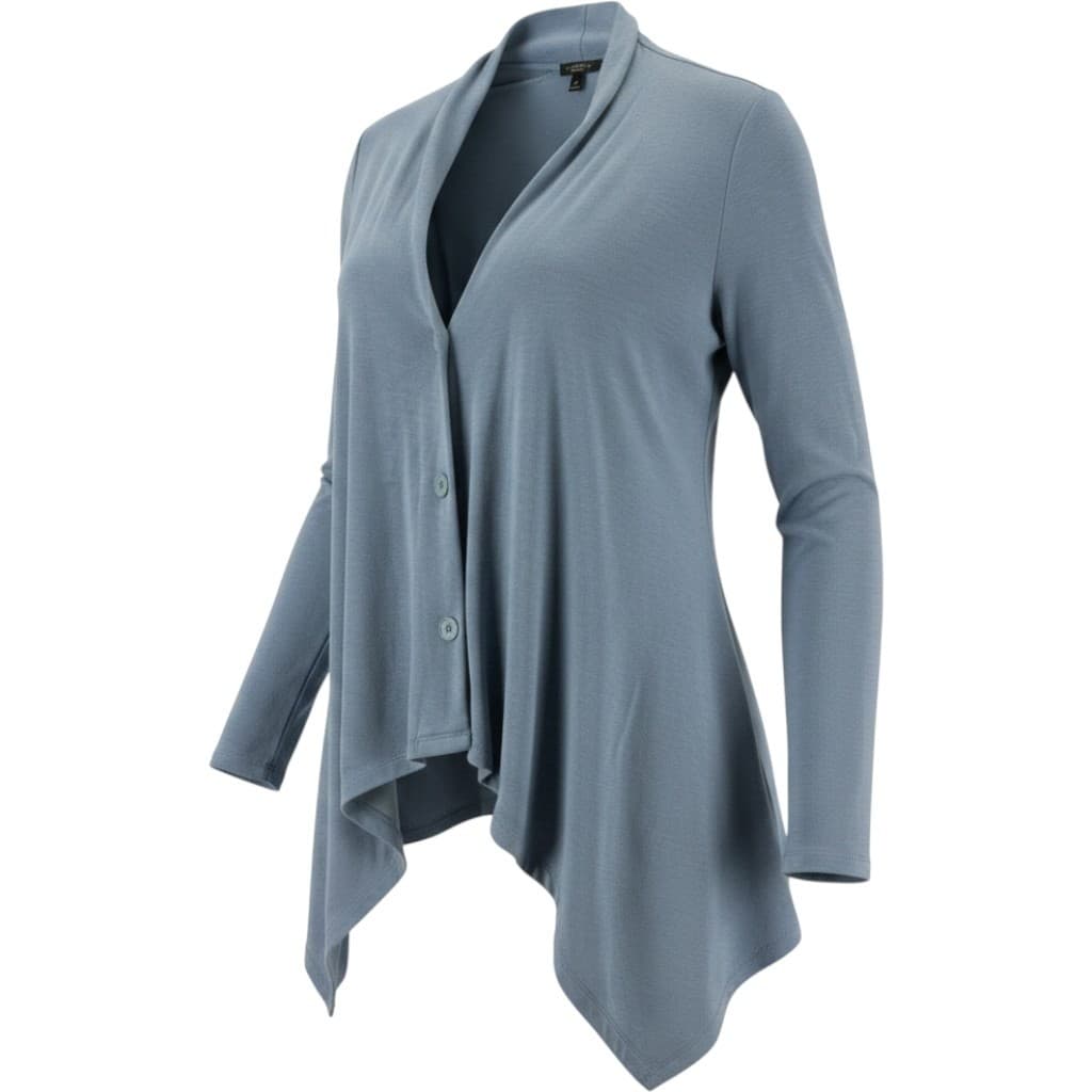 Talbots Cardigan Womens Size M Sweater Blue Button Front Drape Neck Wool Blend
