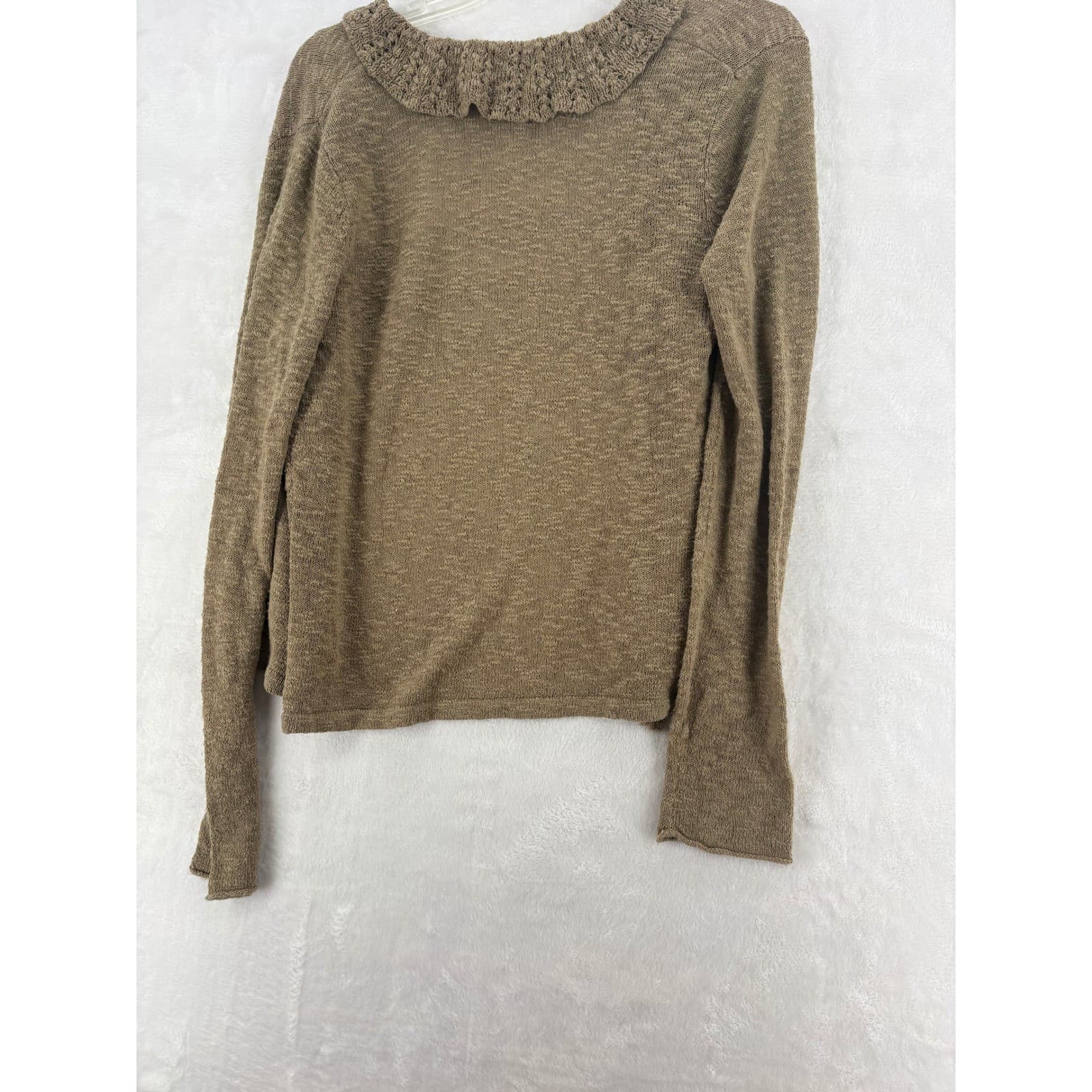 Sarah Spencer Cardigan Womens Medium Sweater Brown Ruffle Open Front Knit 7037 - Thumbnail 5