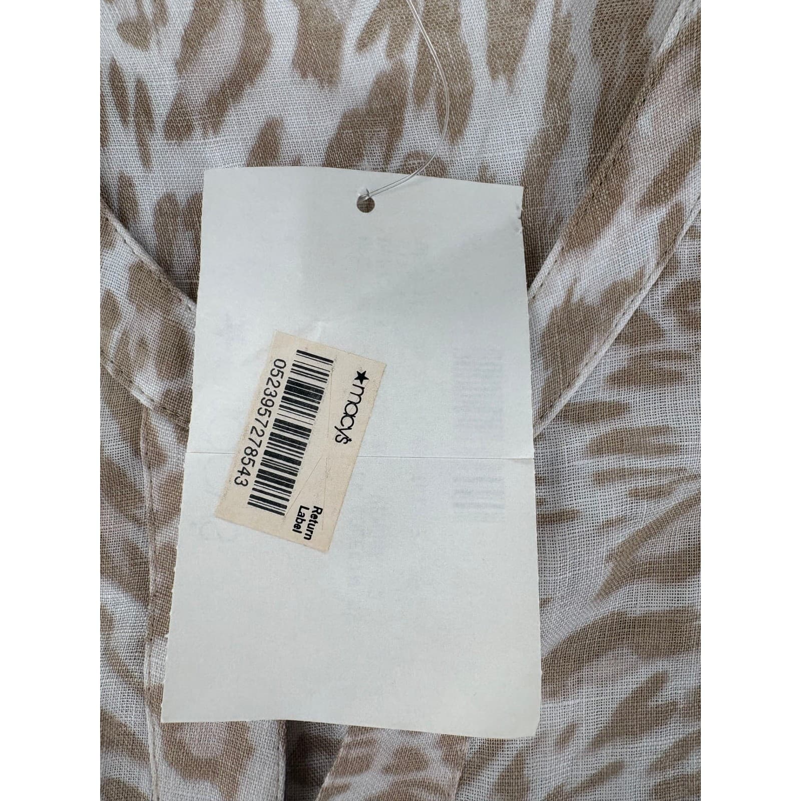 Calvin Klein Shirt Womens Large Button Up Tan Animal Print Linen Utility Top - Thumbnail 3