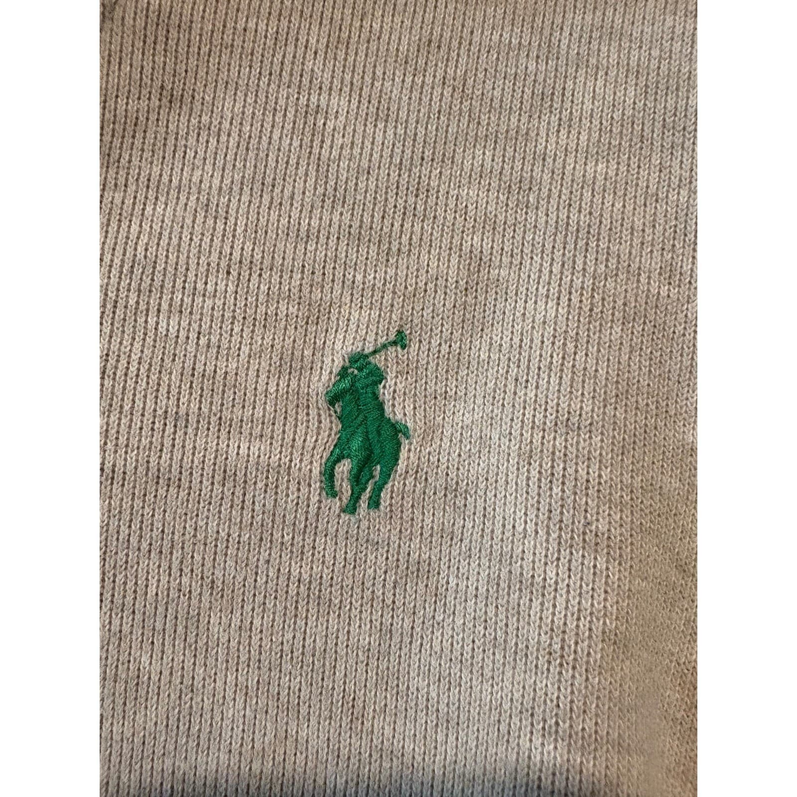 Polo Ralph Lauren Shawl‑Collar Pullover Sweater Large Cotton Oatmeal Green Pony - Thumbnail 3