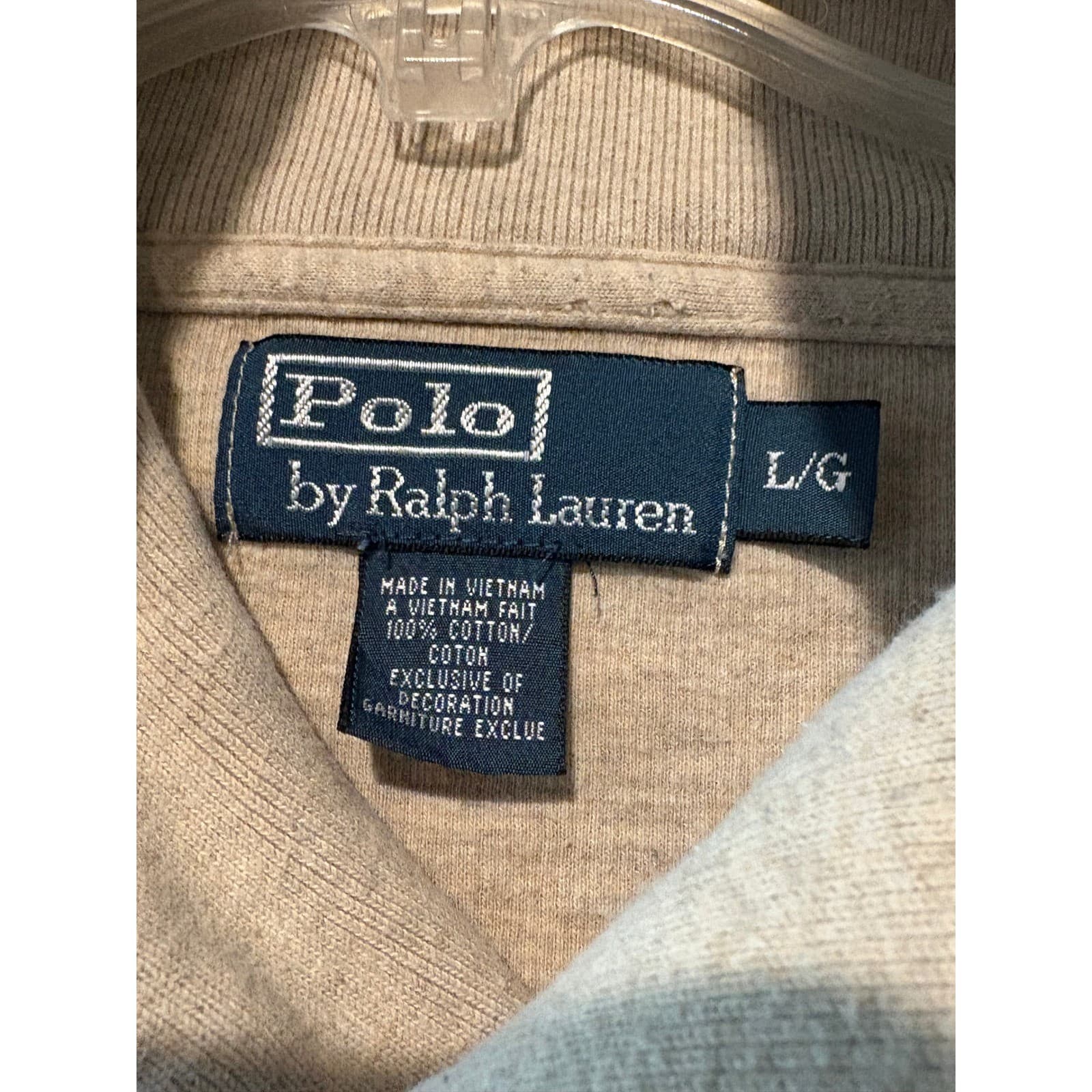 Polo Ralph Lauren Shawl‑Collar Pullover Sweater Large Cotton Oatmeal Green Pony - Thumbnail 2