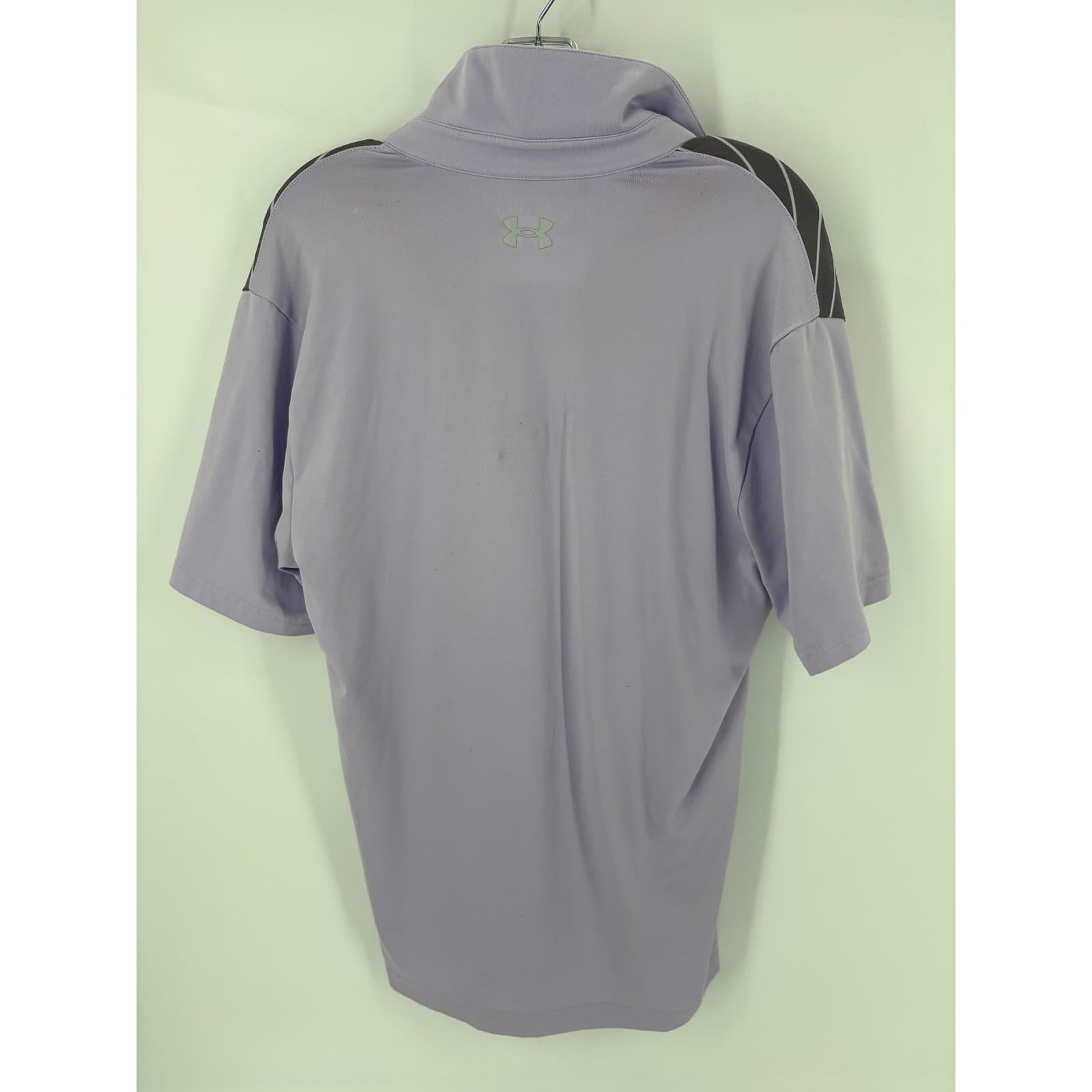 Under Armour Golf Polo Shirt Men's Medium Purple Gray Stripe Short Sleeve - Thumbnail 2