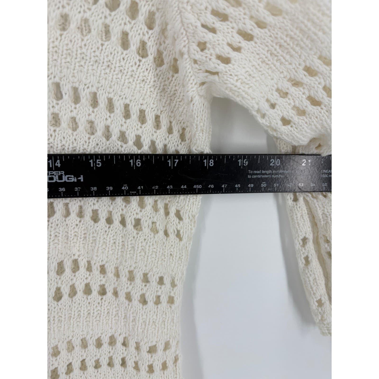 Chicos Knit Sweater Cream V Neck 3/4 Sleeve Crochet Mesh Top Size 1 - Thumbnail 6