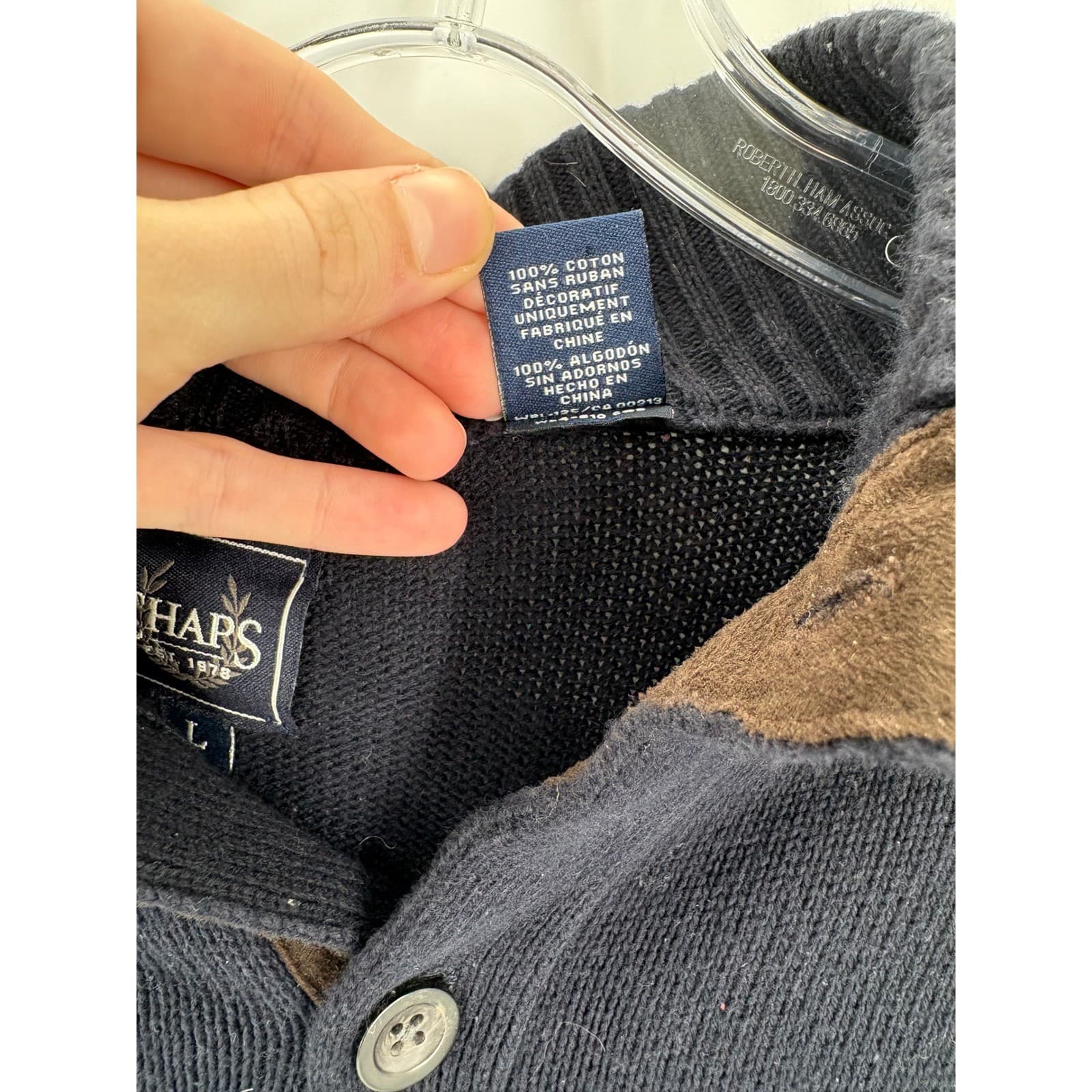 CHAPS Mens Navy Blue Button Up Cardigan Sweater Elbow Patches Size L - Thumbnail 7