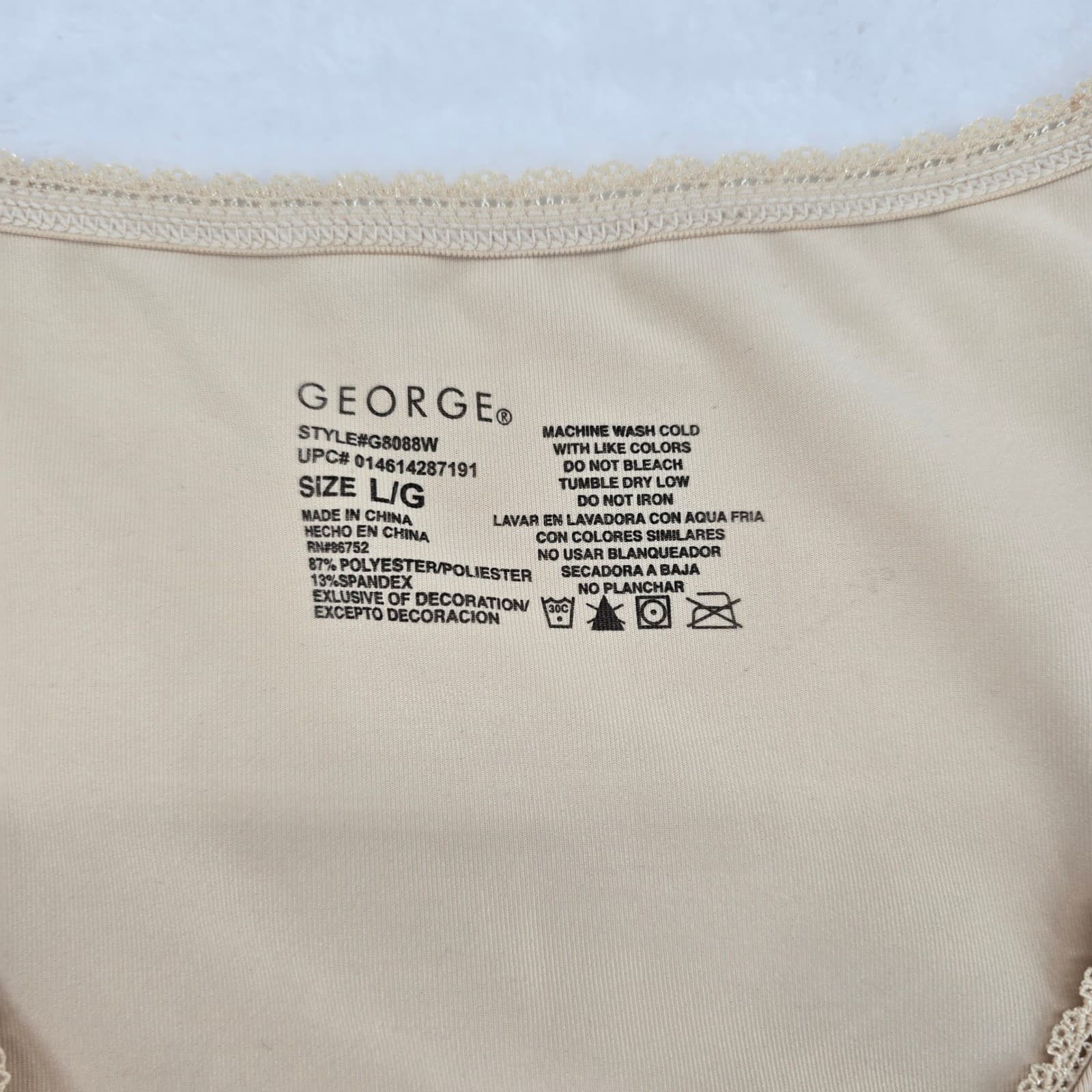 George Camisole Womens Size L Tank Top Beige Lace Trim V-Neck G8088W - Thumbnail 2