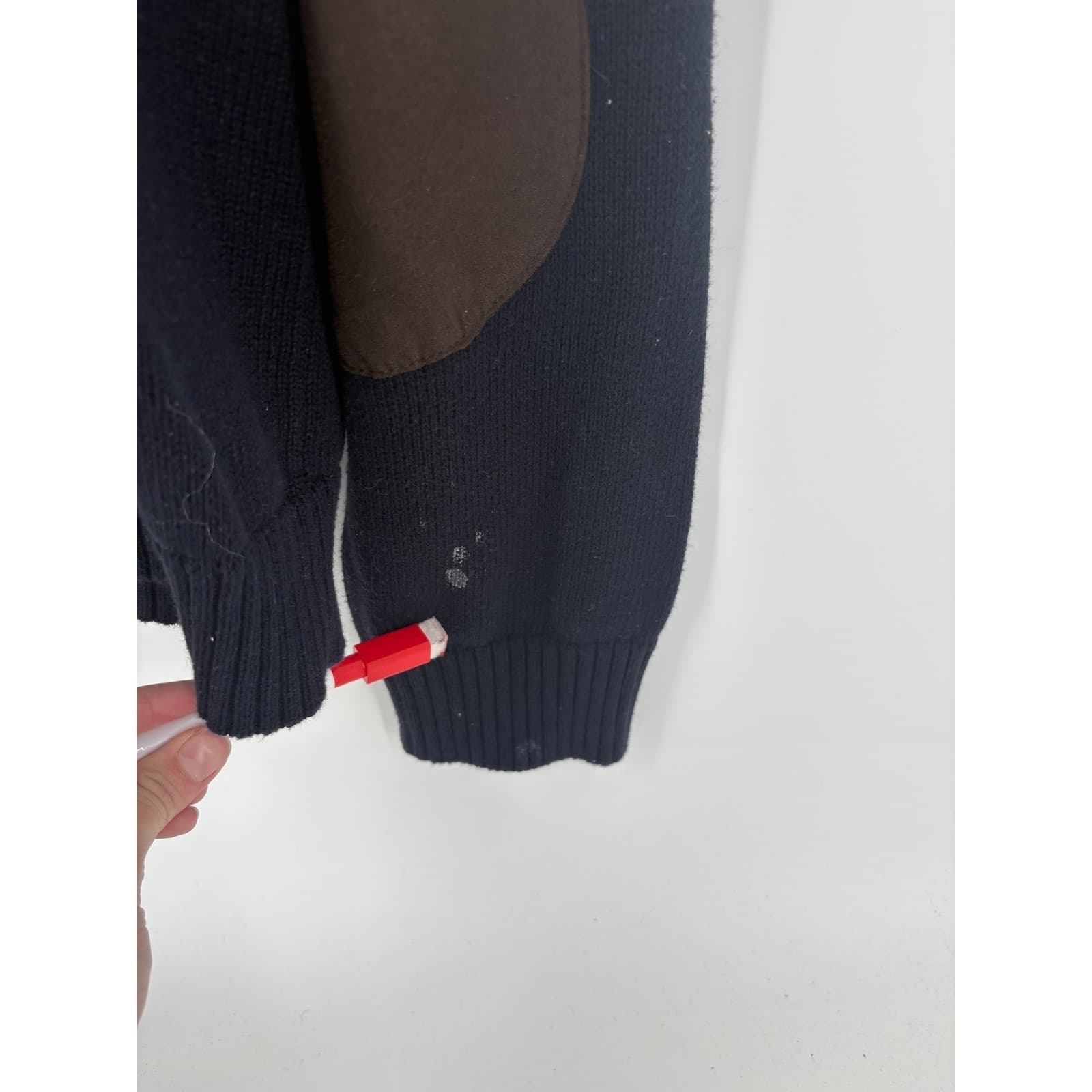 CHAPS Mens Navy Blue Button Up Cardigan Sweater Elbow Patches Size L - Thumbnail 3