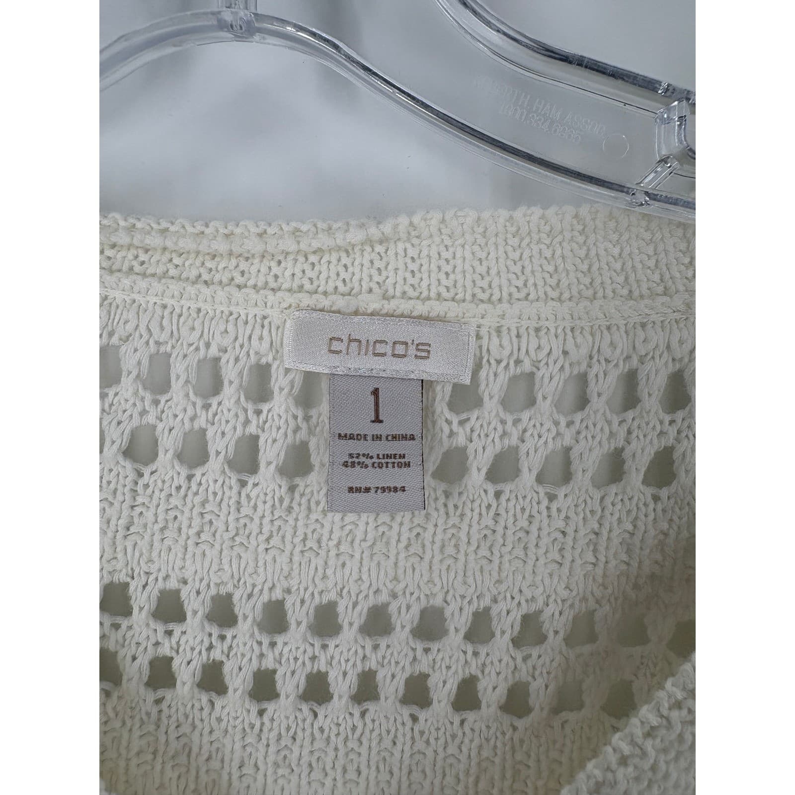 Chicos Knit Sweater Cream V Neck 3/4 Sleeve Crochet Mesh Top Size 1 - Thumbnail 3