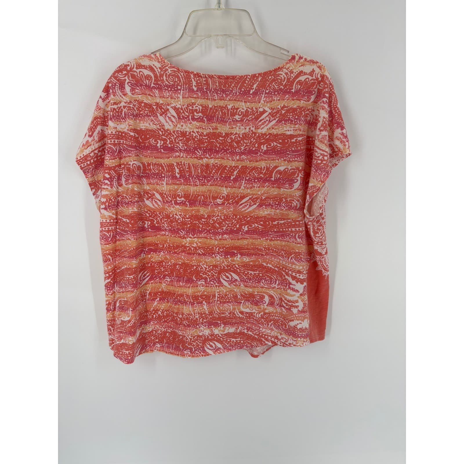 Chico's Coral Paisley Print V Neck Short Sleeve Tunic Top Women's Size 2 - Thumbnail 2