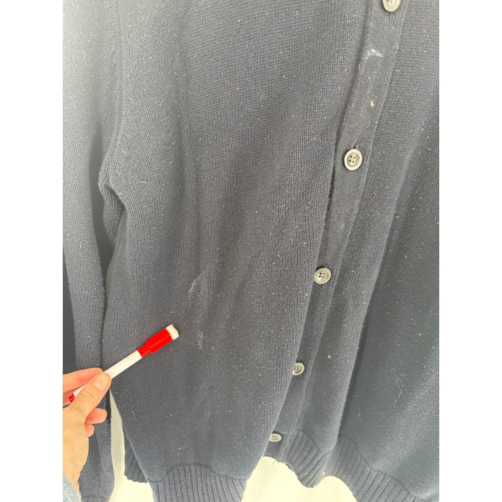 CHAPS Mens Navy Blue Button Up Cardigan Sweater Elbow Patches Size L - Thumbnail 4