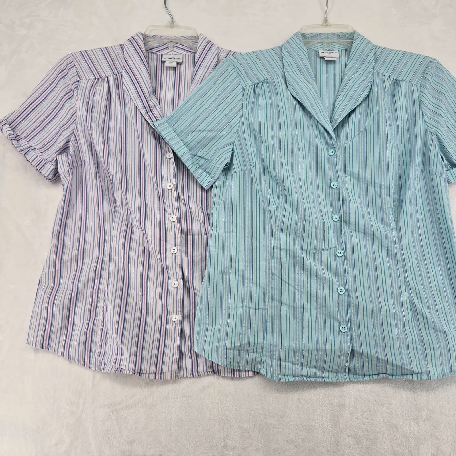 Jaclyn Smith Blouse Womens Medium Shirt Multi Color Striped Metallic Lot of 2