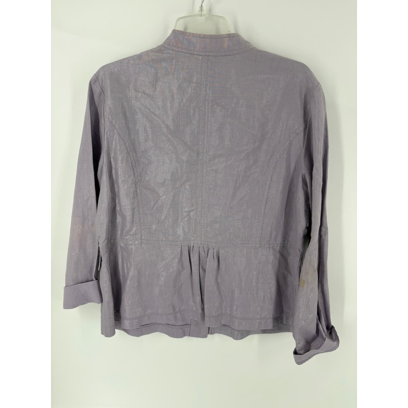 Chicos Linen Blend Cropped Jacket Lavender Button Front Collarless Size 2 - Thumbnail 2