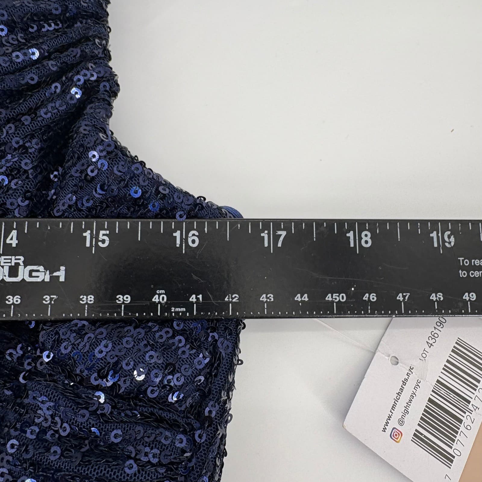 Nightway Navy Blue Sequin V Neck Spaghetti Strap Cocktail Dress Size 12 - Thumbnail 9