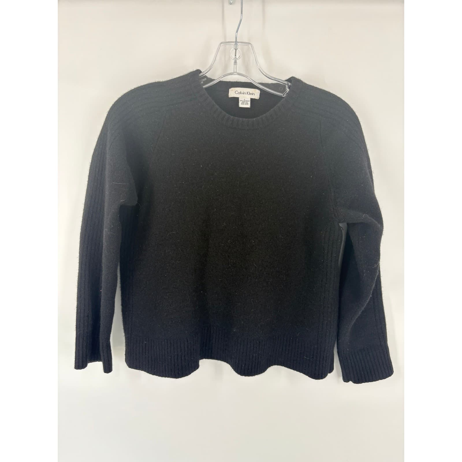 Calvin Klein Black Ribbed Crew Neck Long Sleeve Sweater Womens Size Medium