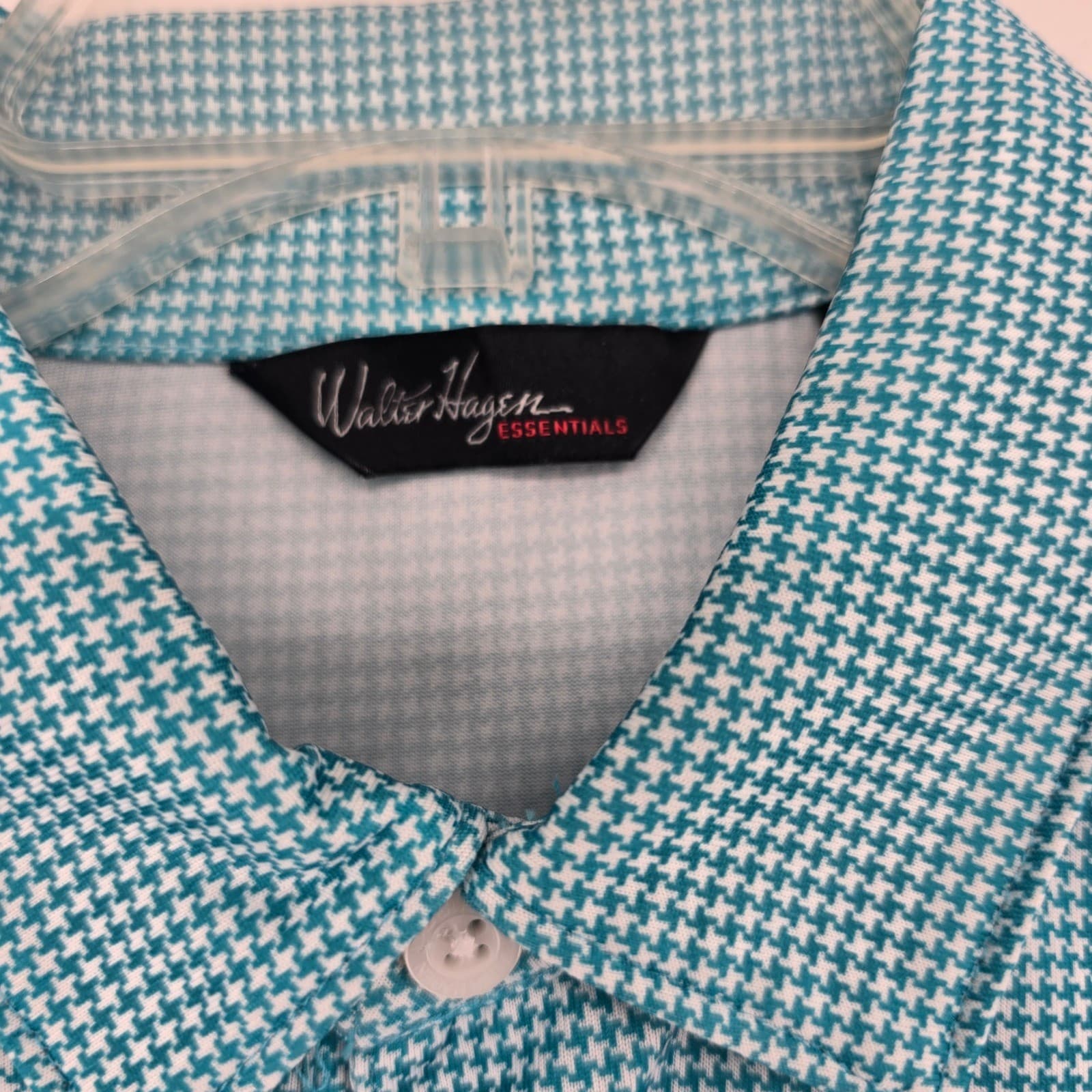 Walter Hagen Polo Mens M Shirt Teal White Houndstooth Essentials Short Sleeve - Thumbnail 2