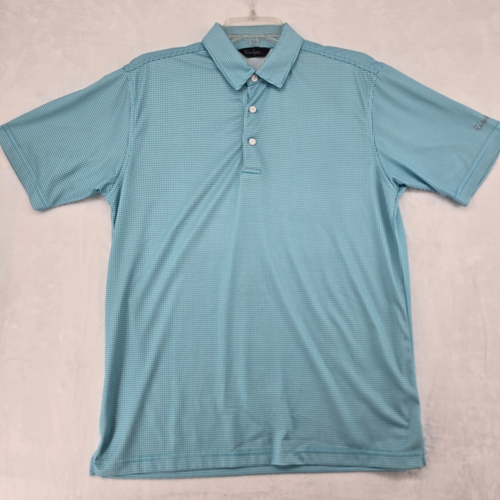 Walter Hagen Polo Mens M Shirt Teal White Houndstooth Essentials Short Sleeve