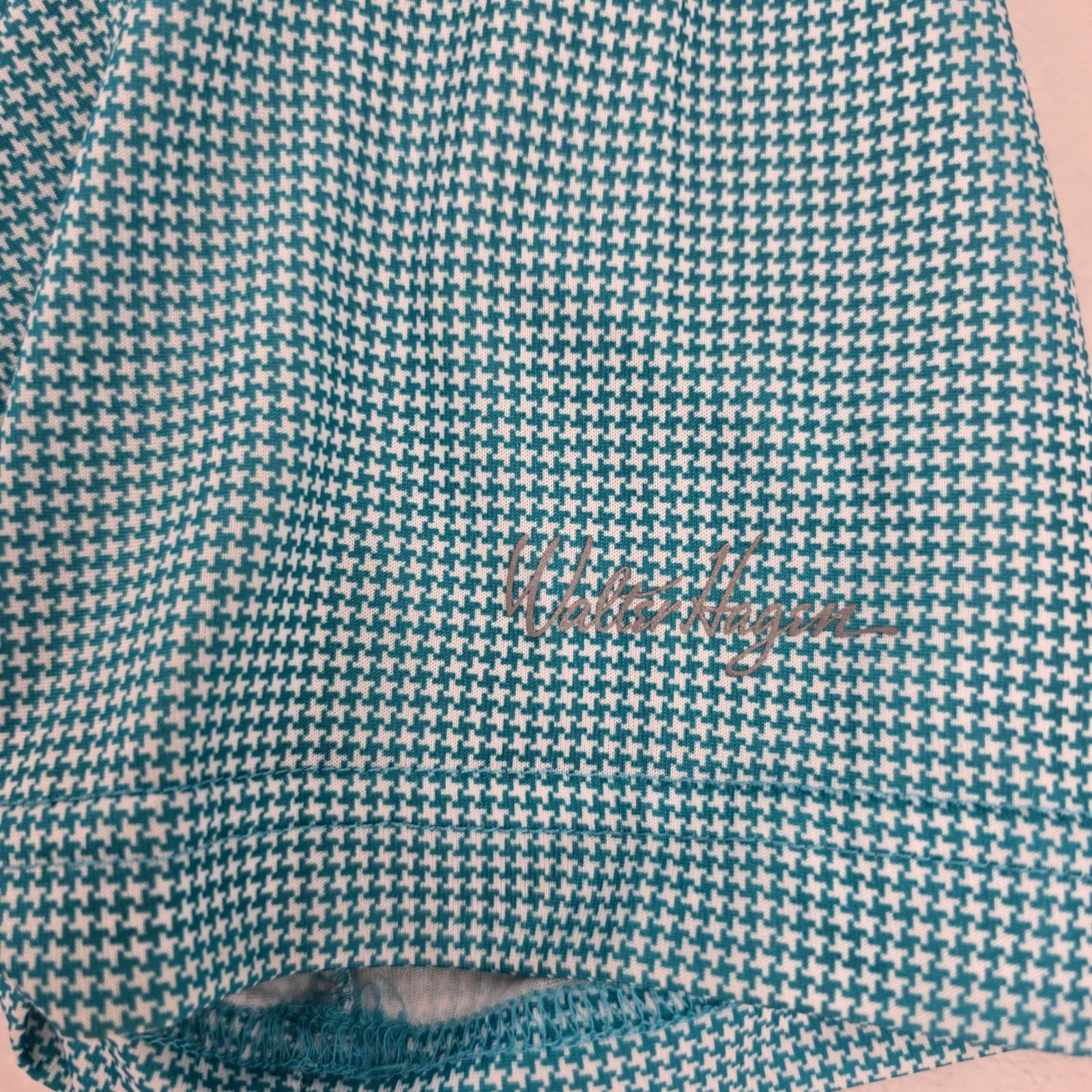 Walter Hagen Polo Mens M Shirt Teal White Houndstooth Essentials Short Sleeve - Thumbnail 3
