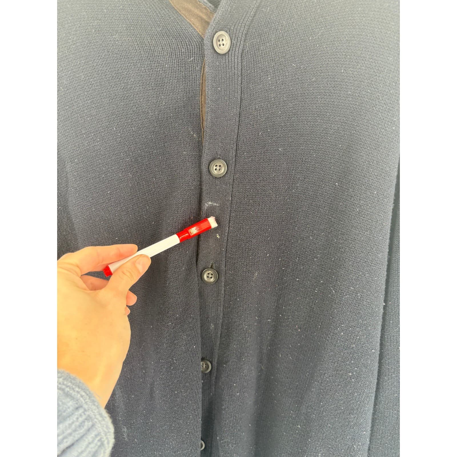 CHAPS Mens Navy Blue Button Up Cardigan Sweater Elbow Patches Size L - Thumbnail 5