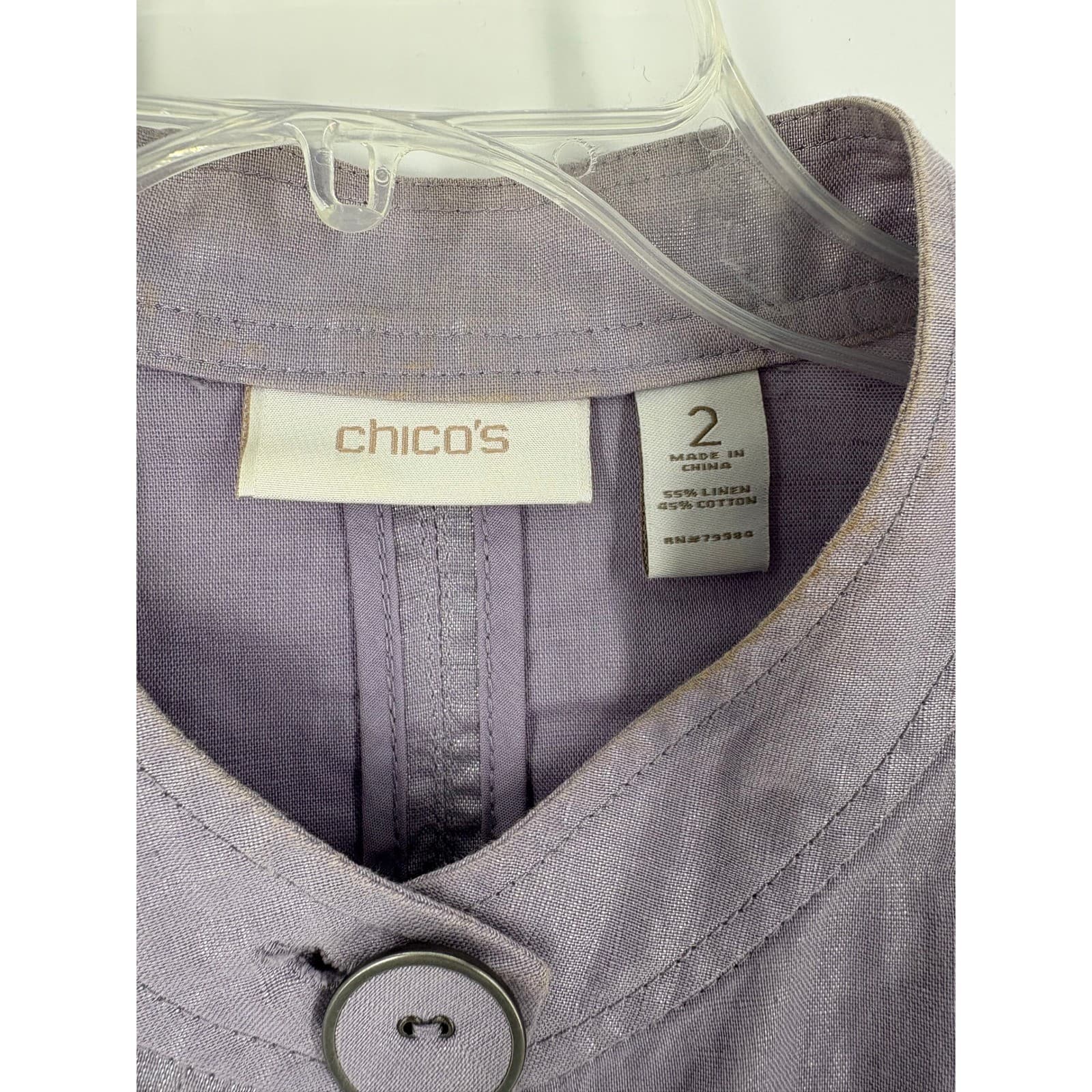 Chicos Linen Blend Cropped Jacket Lavender Button Front Collarless Size 2 - Thumbnail 4