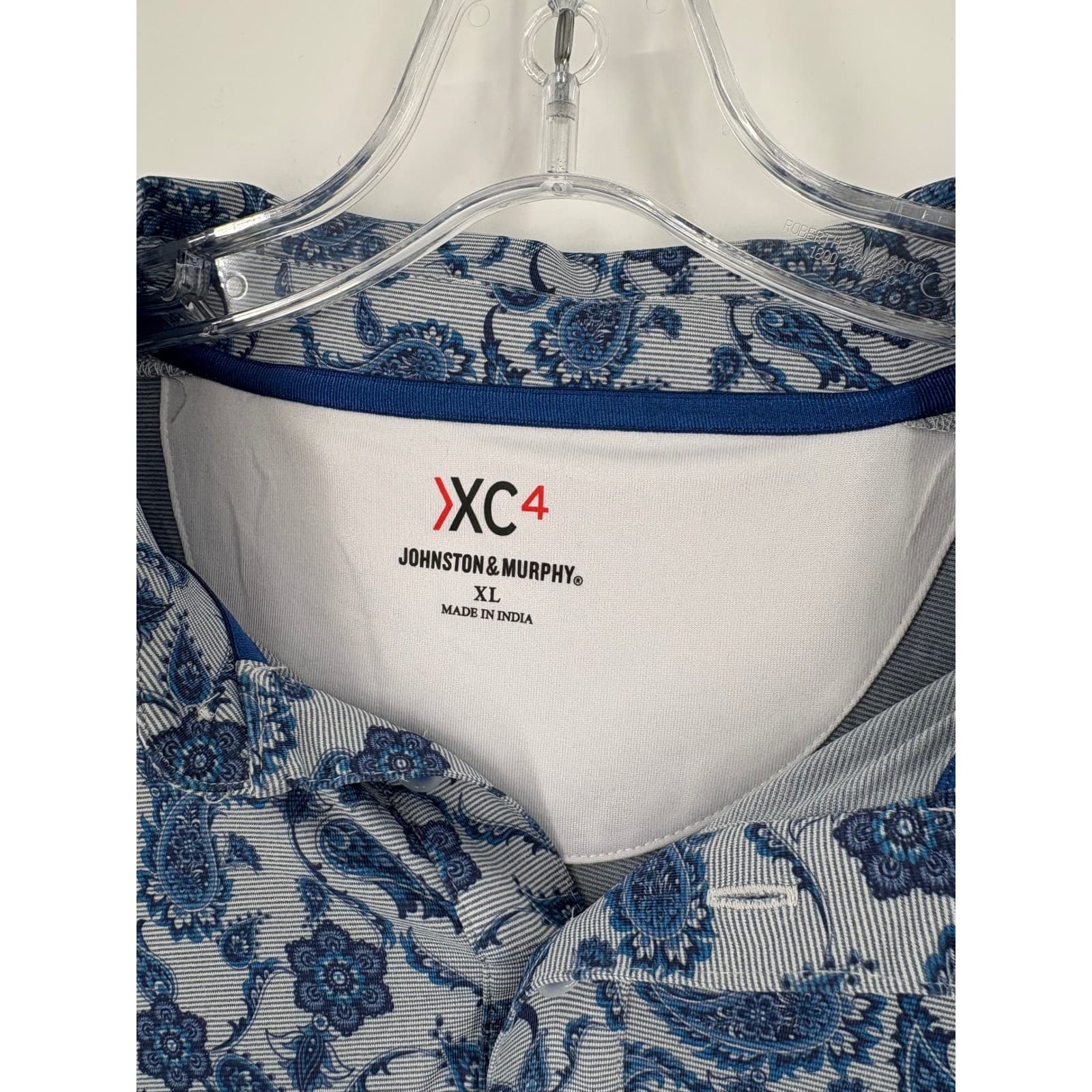 Johnston Murphy XC4 Mens Blue Paisley Print Polo Shirt XL Short Sleeve - Thumbnail 3