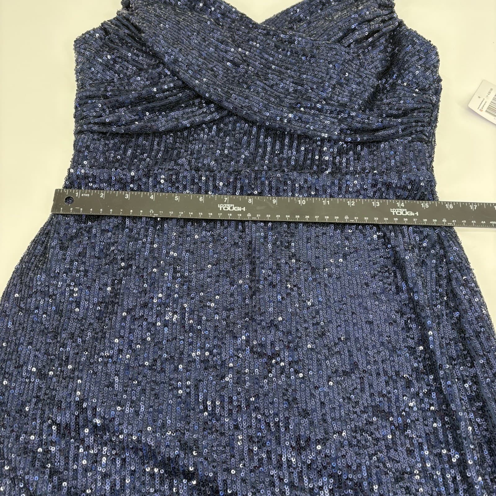 Nightway Navy Blue Sequin V Neck Spaghetti Strap Cocktail Dress Size 12 - Thumbnail 8
