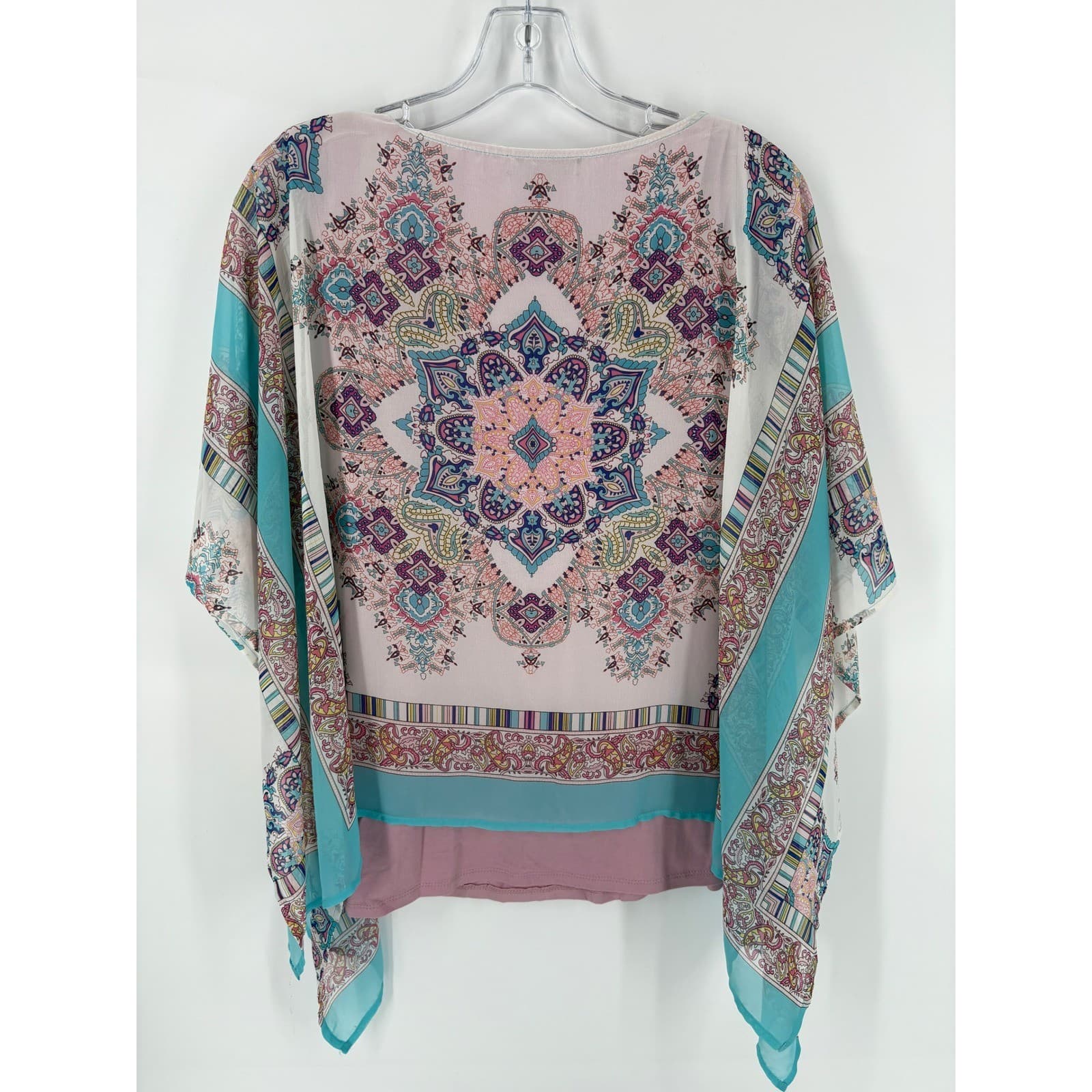 Roz & Ali Women's Size S Pink Blue Paisley Print Sheer Overlay Top Tunic - Thumbnail 2