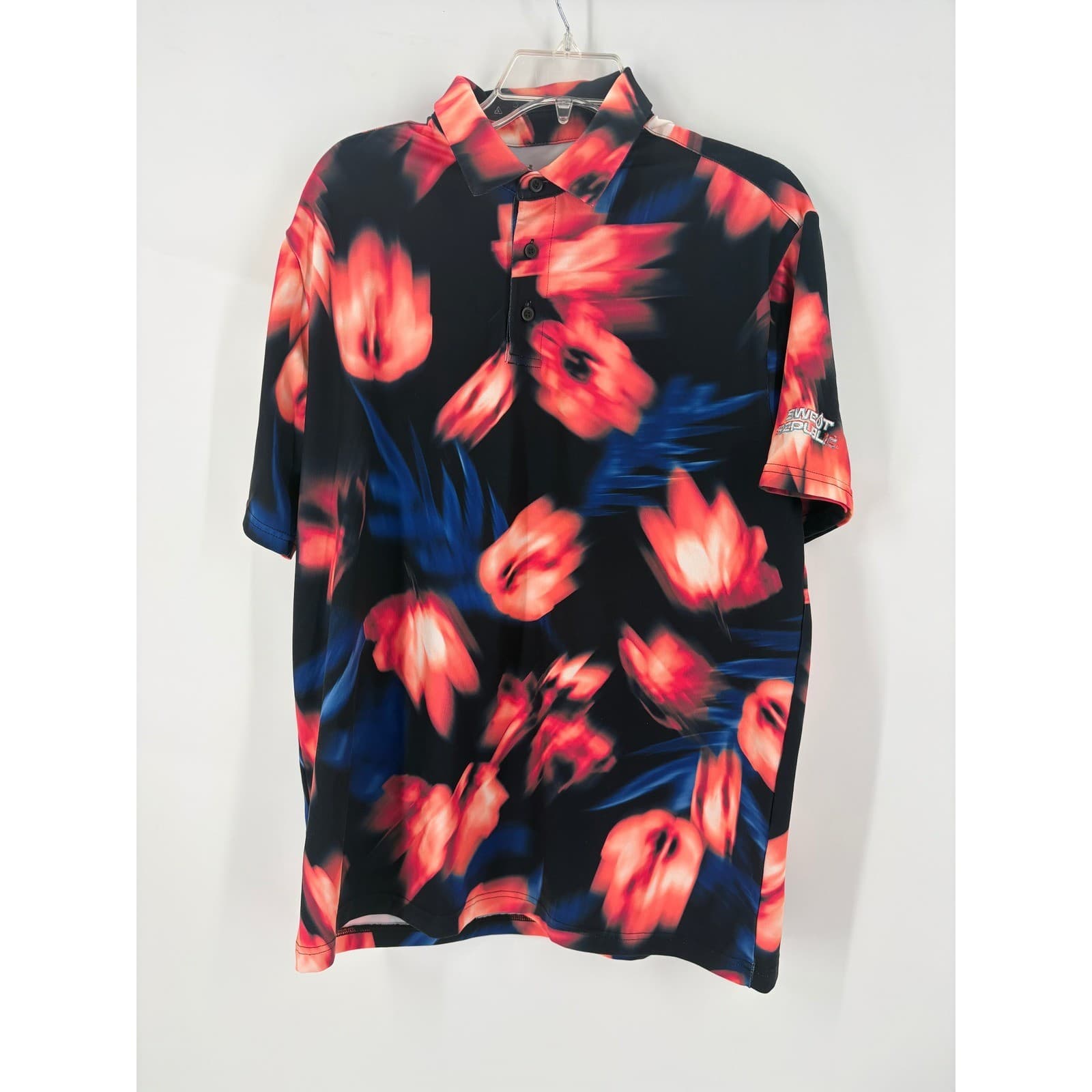 Under Armour Women's Playoff Polo Large Black Red Blue Blurred Floral Golf Shirt - Thumbnail 2