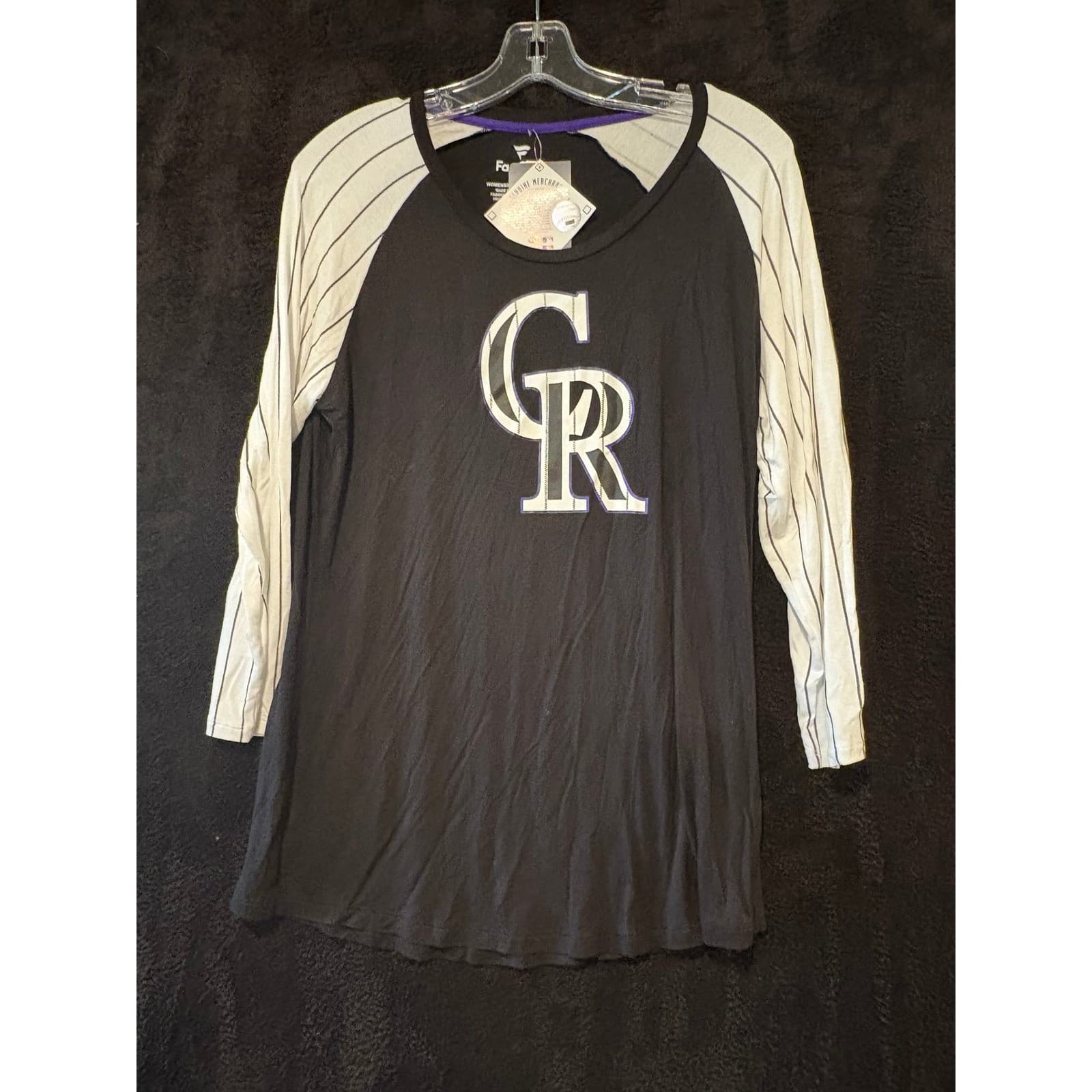 Fanatics Colorado Rockies MLB Baseball Pinstripe Sleeve Shirt Womens L