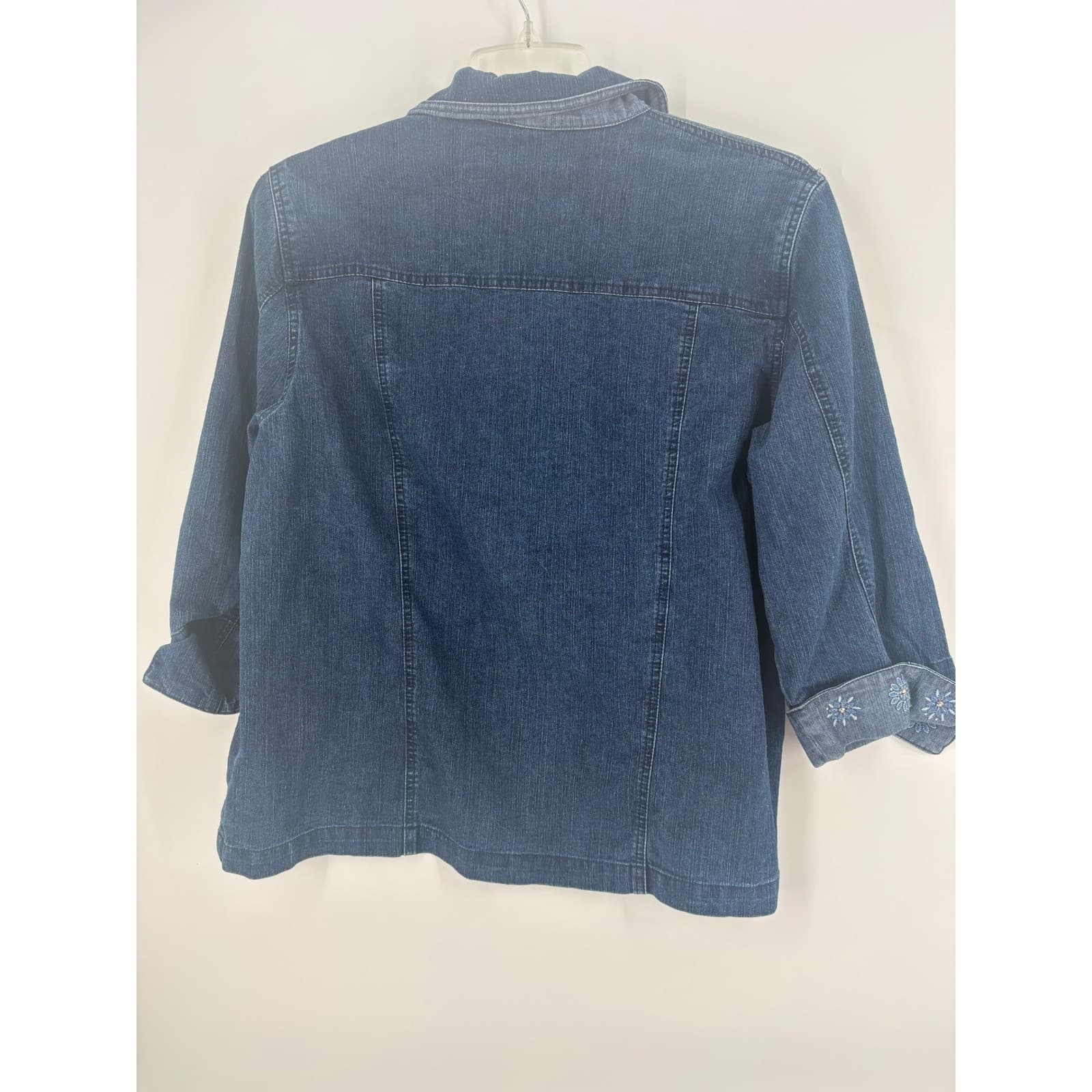 Alfred Dunner Denim Jacket Womens 16 Blue Embellished 3/4 Sleeve Button Up - Thumbnail 2
