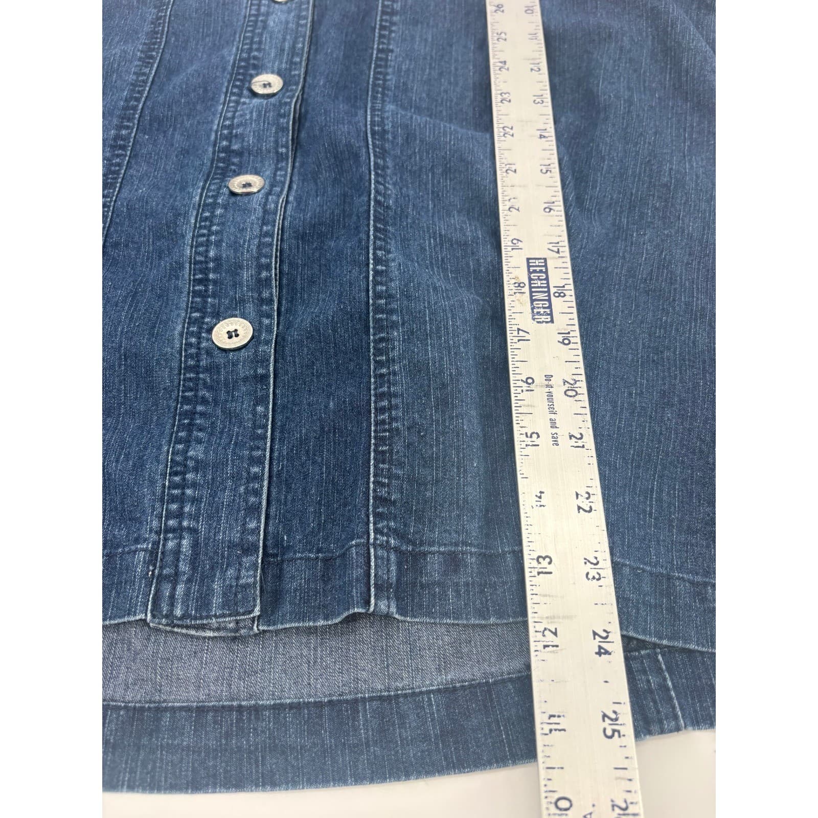 Alfred Dunner Denim Jacket Womens 16 Blue Embellished 3/4 Sleeve Button Up - Thumbnail 8