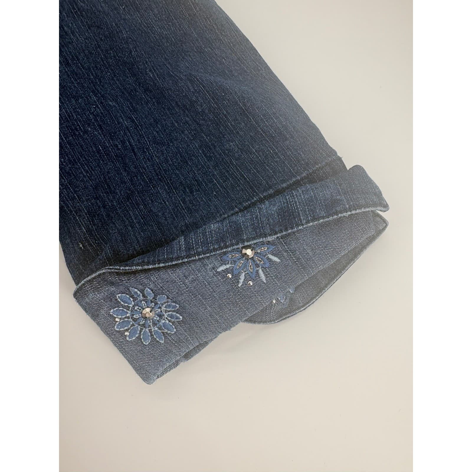 Alfred Dunner Denim Jacket Womens 16 Blue Embellished 3/4 Sleeve Button Up - Thumbnail 6