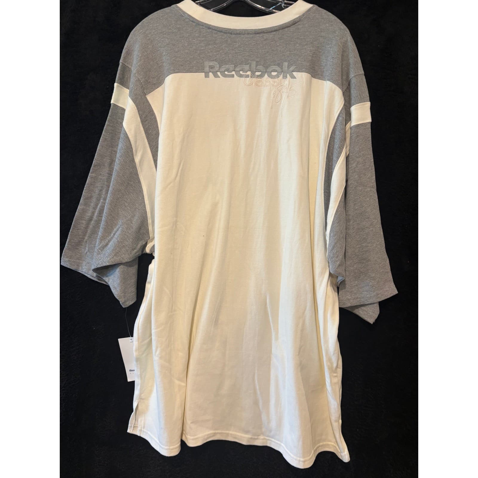 Reebok Classic T Shirt Womens Medium Cream Gray Spell Out Graphic Short Sleeve - Thumbnail 8