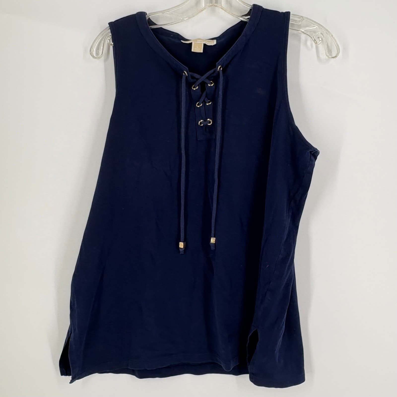 MICHAEL KORS Navy Blue Lace Up Sleeveless Tunic Top Women's Size L - Thumbnail 7