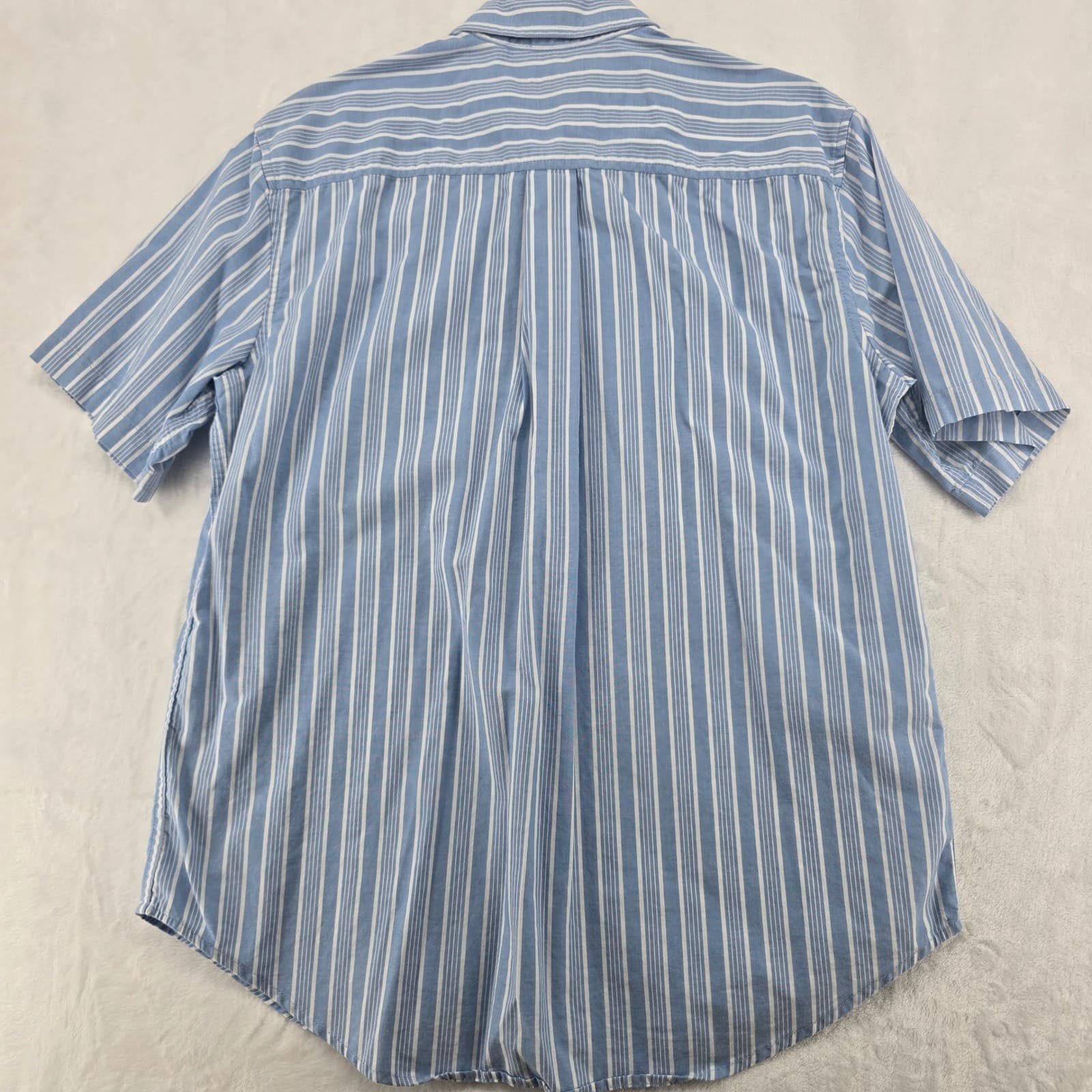 St. Johns Bay Shirt Mens Medium Button Down Blue White Striped Short Sleeve - Thumbnail 6