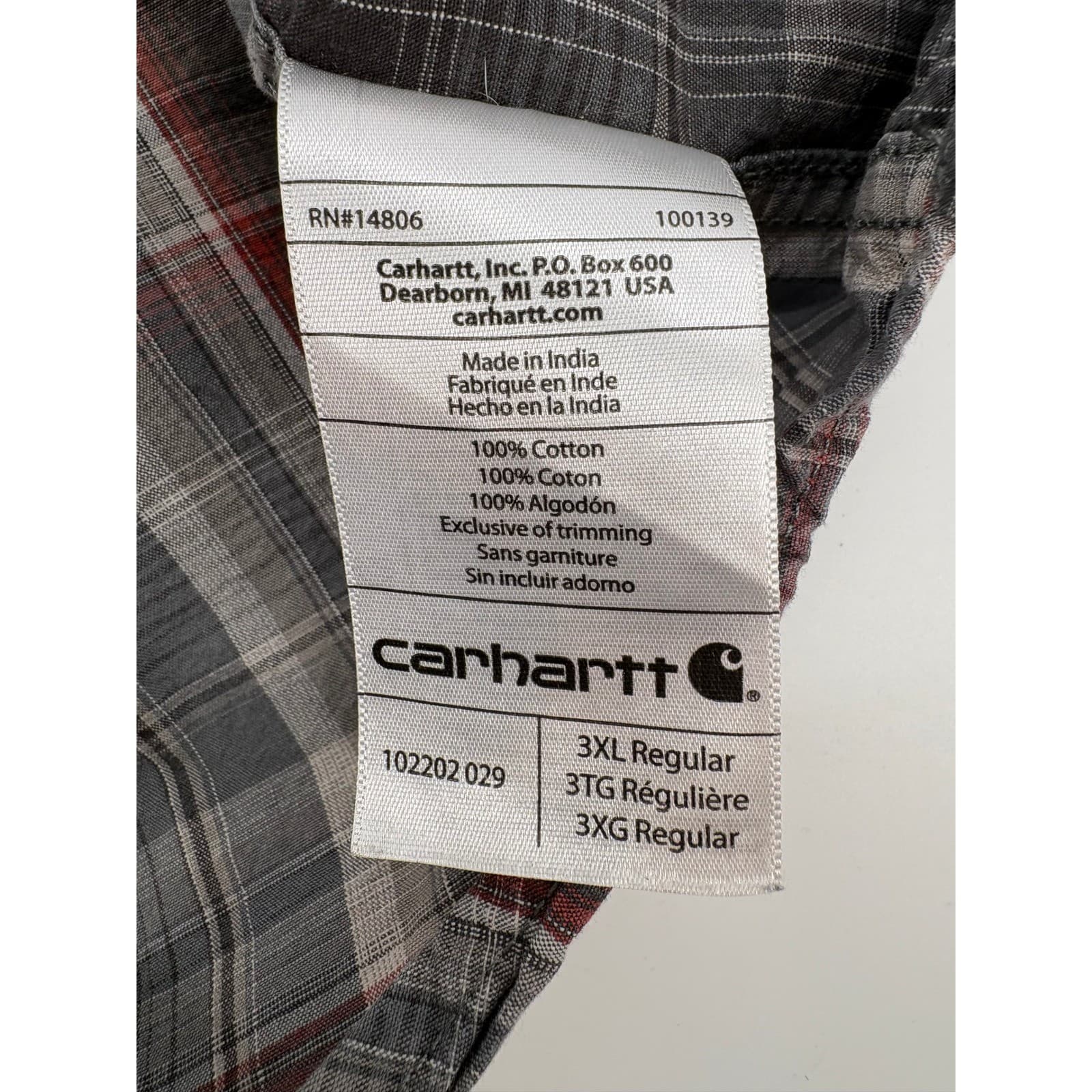 Carhartt Mens 3XL Relaxed Fit Plaid Long Sleeve Button Up Shirt Gray Red - Thumbnail 7