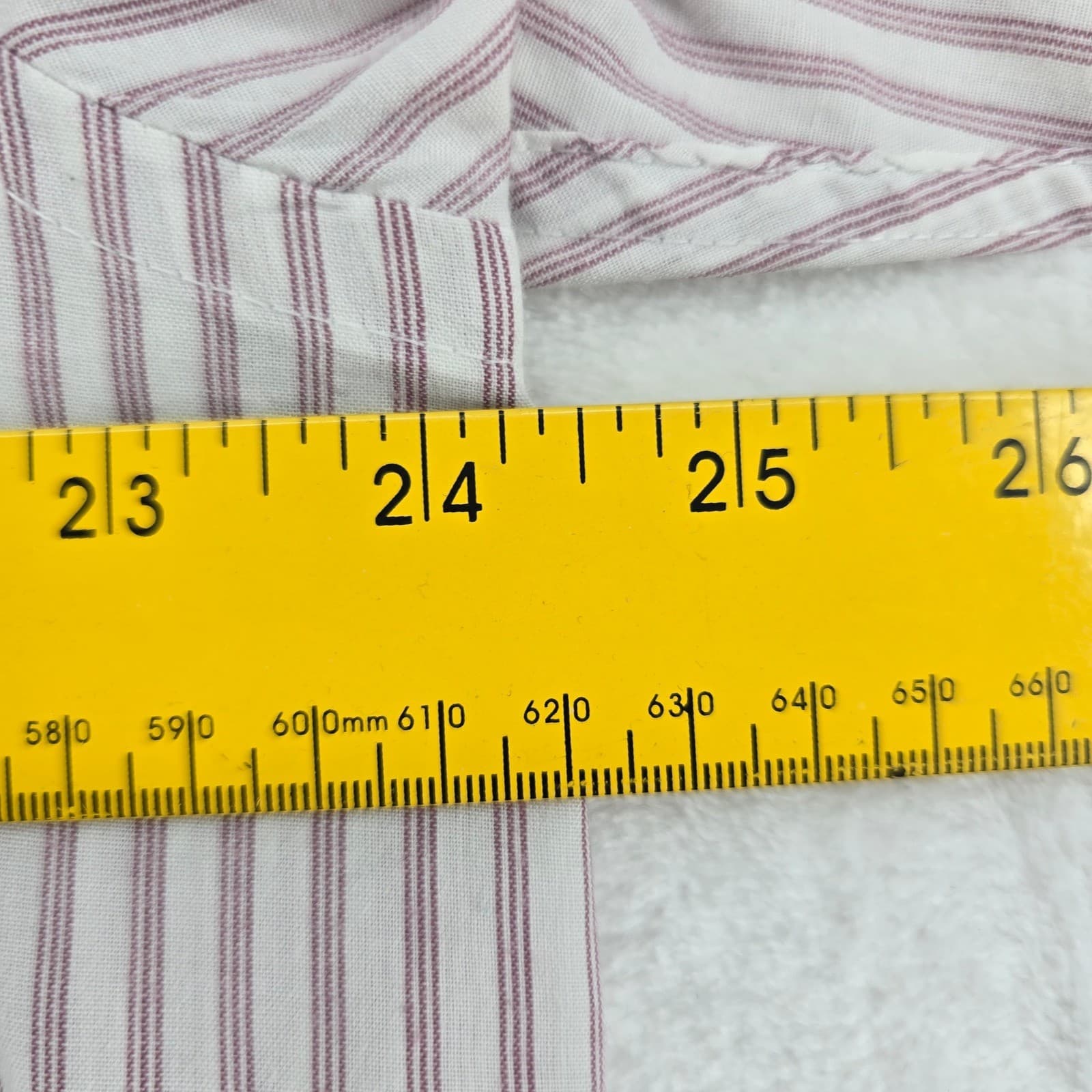 Manhattan Button Down Mens 17-17.5 Shirt White Burgundy Striped Short Sleeve - Thumbnail 3