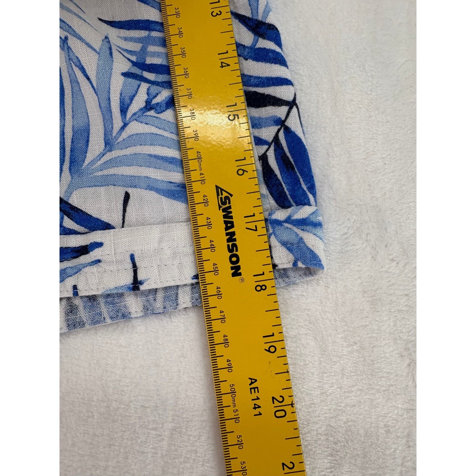 Kim Rogers Shorts Womens Sz M Pull-on Blue Tropical Palm Leaf Print Linen Blend - Thumbnail 4