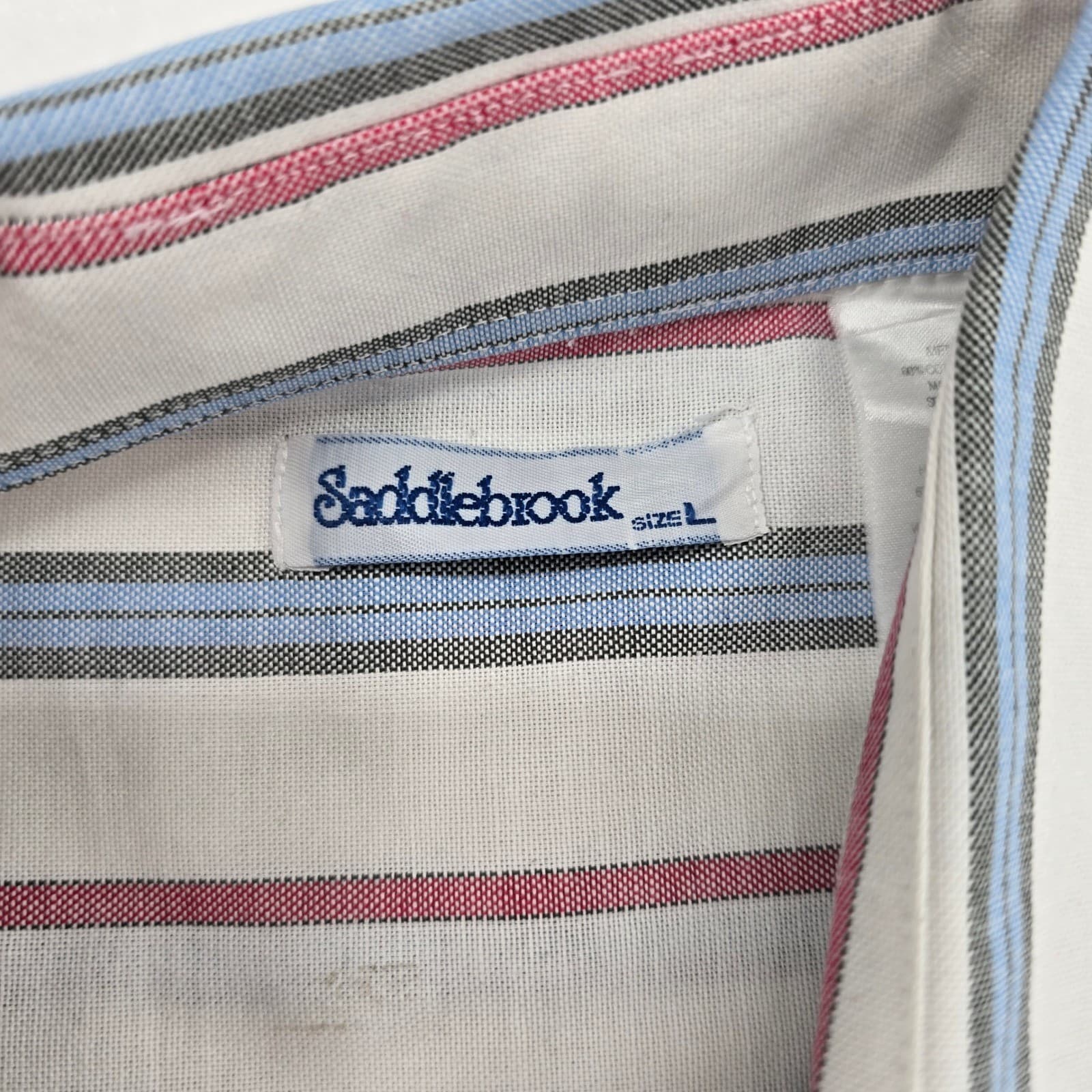 Saddlebrook Button Down Mens Size L Shirt White Blue Red Striped Short Sleeve - Thumbnail 2