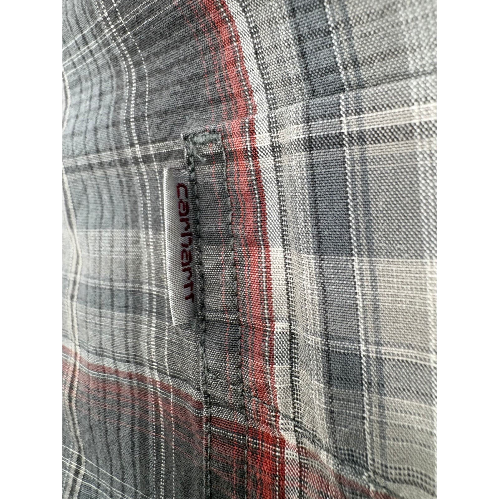 Carhartt Mens 3XL Relaxed Fit Plaid Long Sleeve Button Up Shirt Gray Red - Thumbnail 6