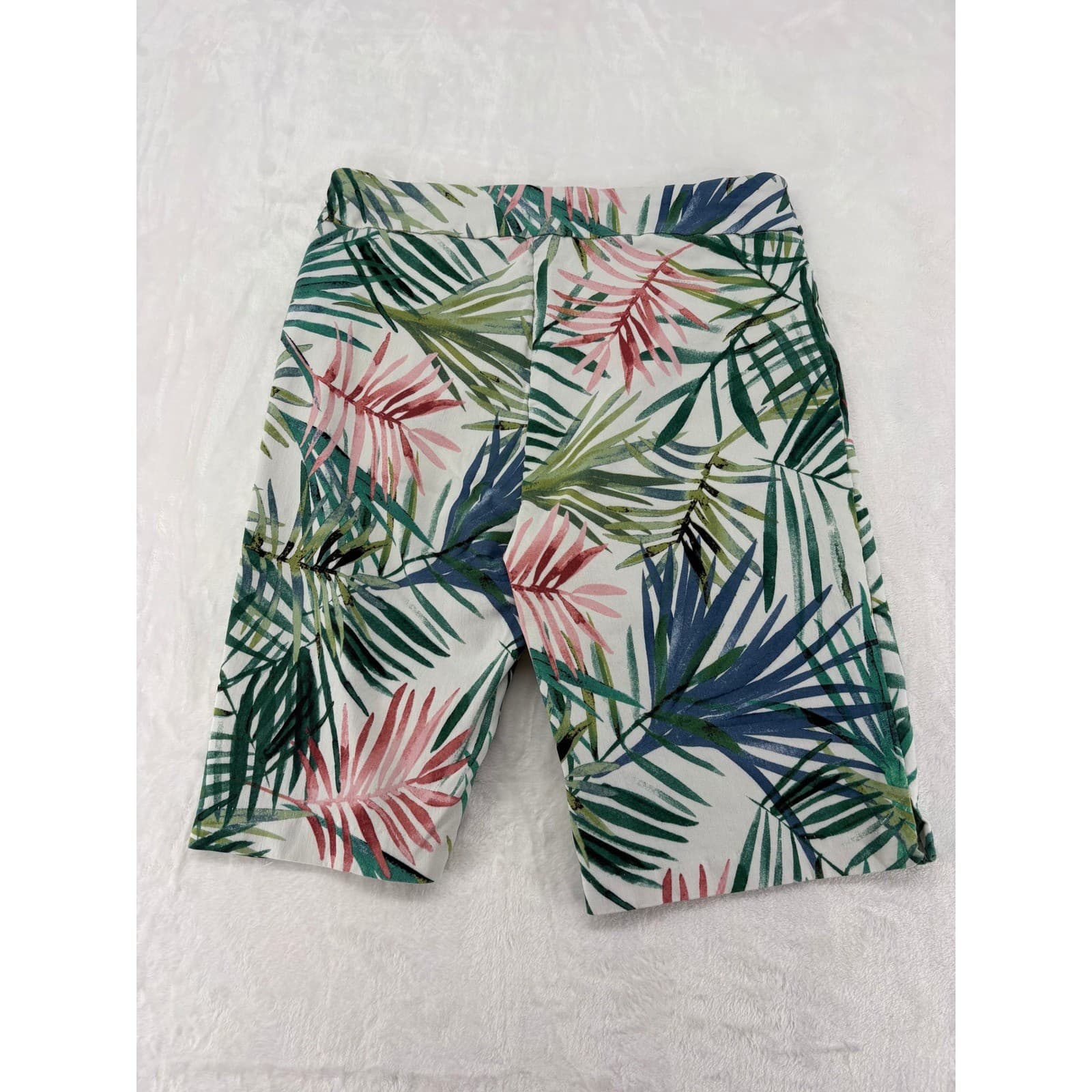 Jessica Riley Shorts Womens M Shorts White Green Pink Tropical Palm Leaf Print - Thumbnail 7