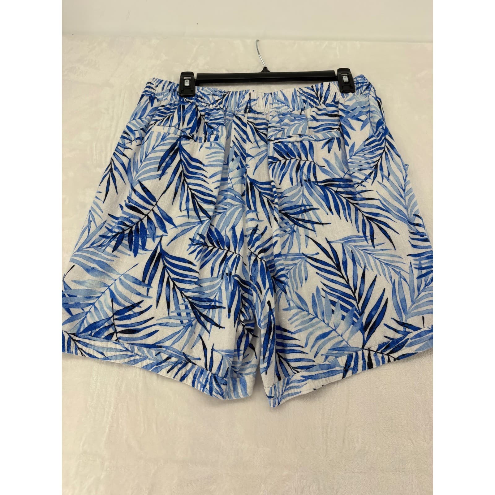 Kim Rogers Shorts Womens Sz M Pull-on Blue Tropical Palm Leaf Print Linen Blend - Thumbnail 7
