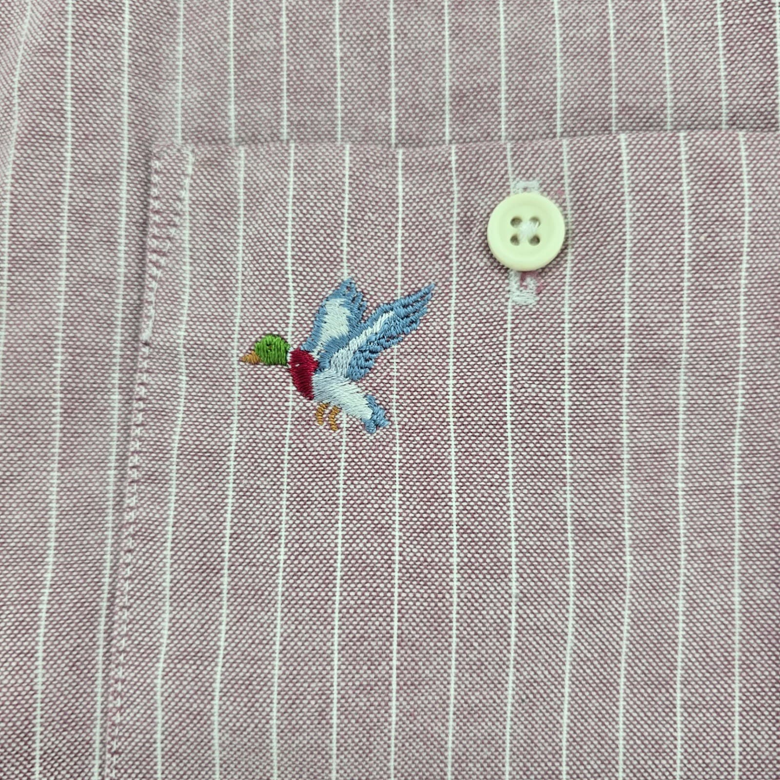 Raintree Southern Button Down Mens XL Shirt Burgundy Pinstripe Mallard Duck USA - Thumbnail 3