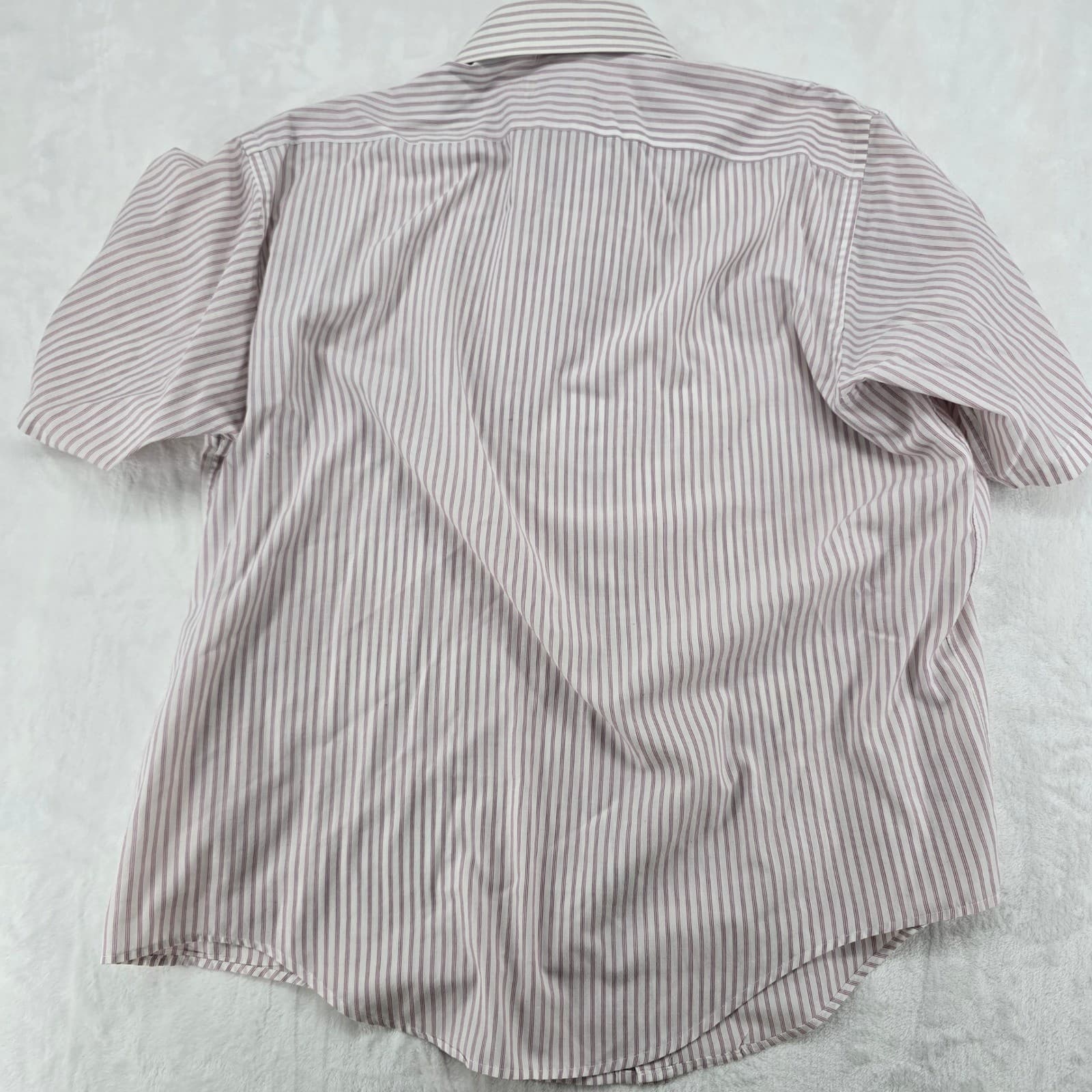 Manhattan Button Down Mens 17-17.5 Shirt White Burgundy Striped Short Sleeve - Thumbnail 5