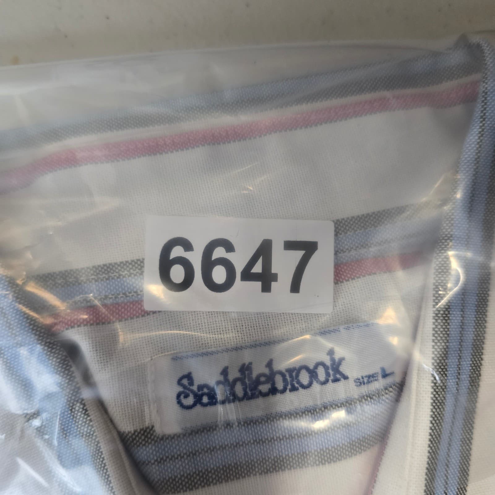 Saddlebrook Button Down Mens Size L Shirt White Blue Red Striped Short Sleeve - Thumbnail 6